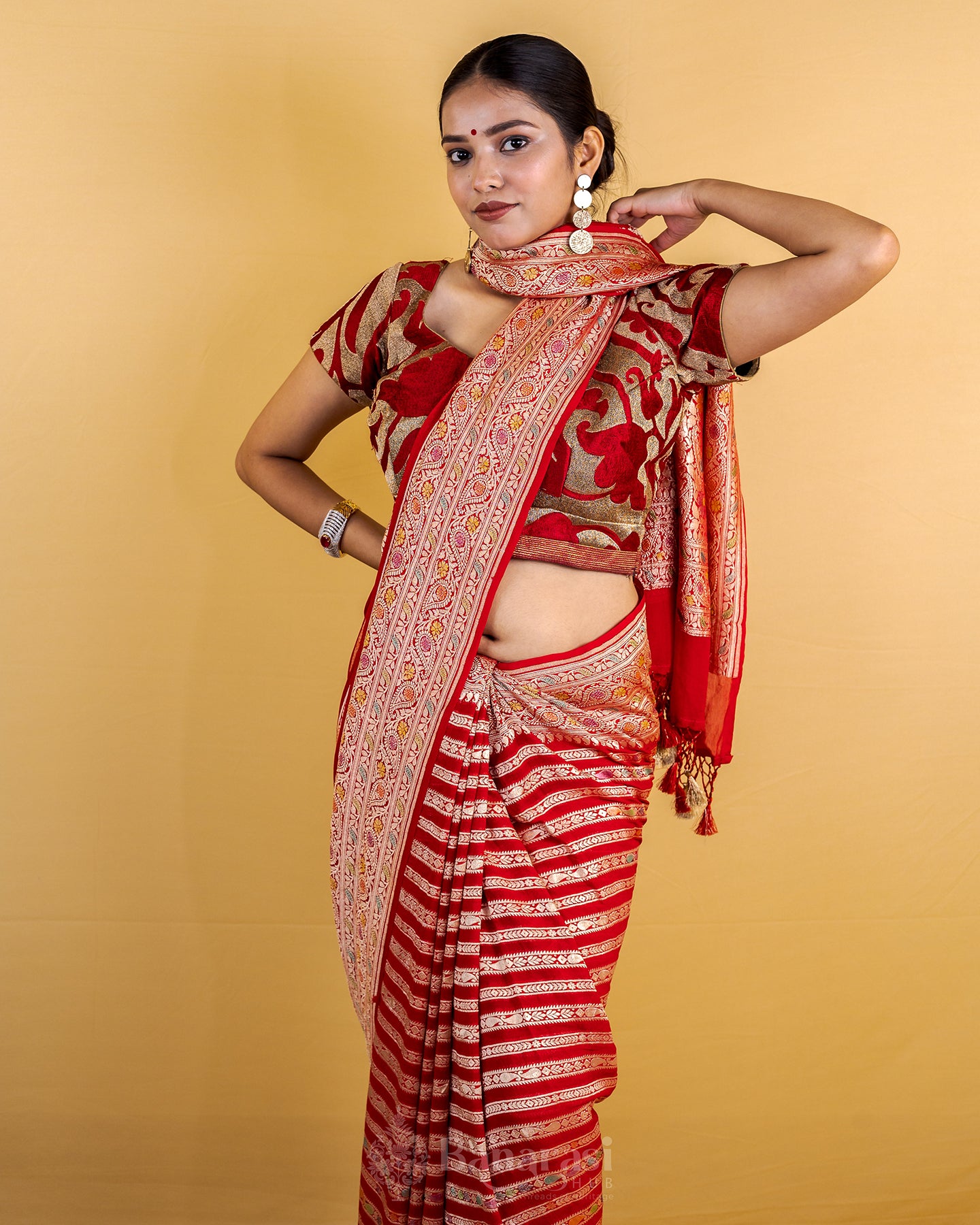 Sinduri Red Meenakari Khaddi Banarasi Georgette Silk Saree