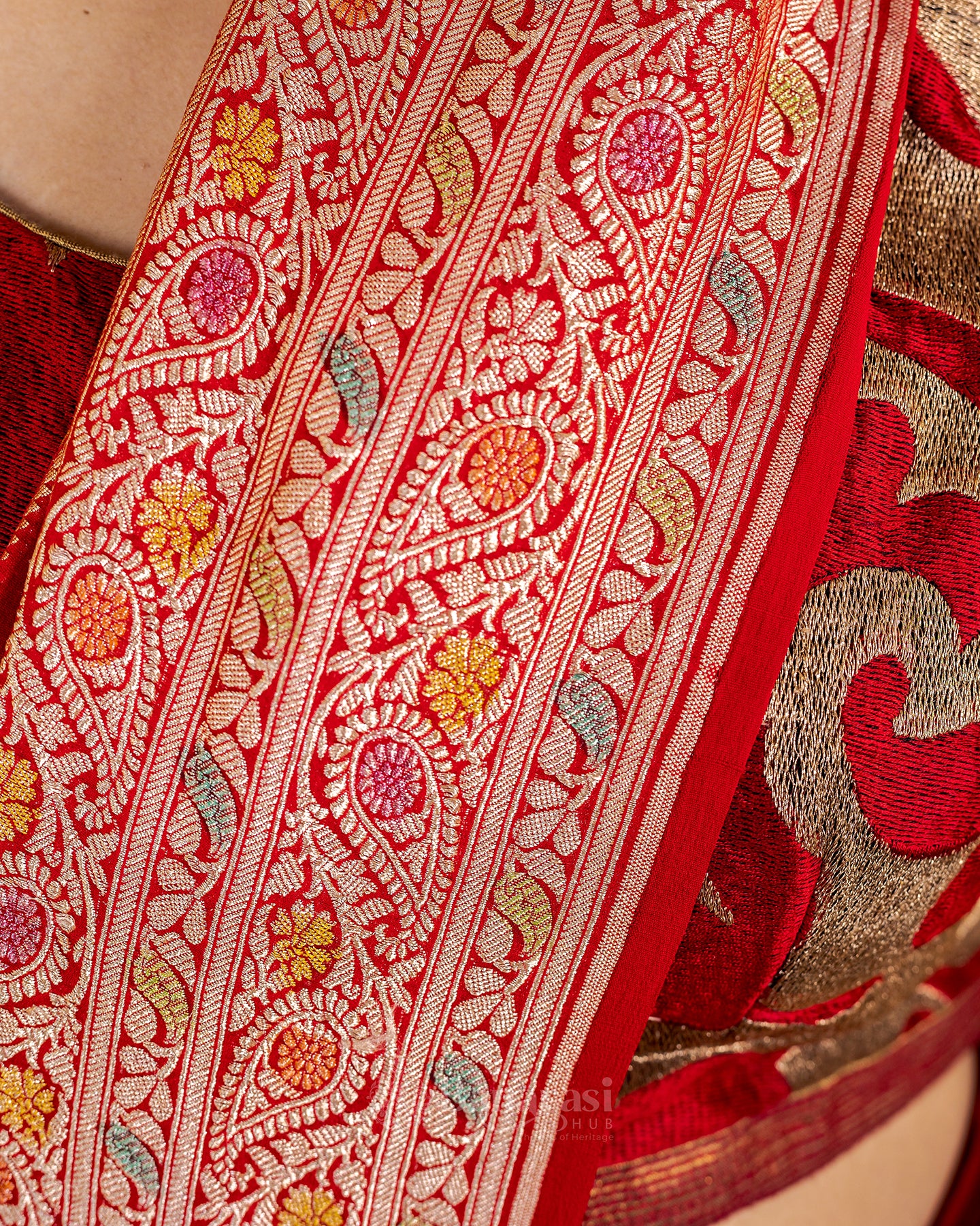 Sinduri Red Meenakari Khaddi Banarasi Georgette Silk Saree