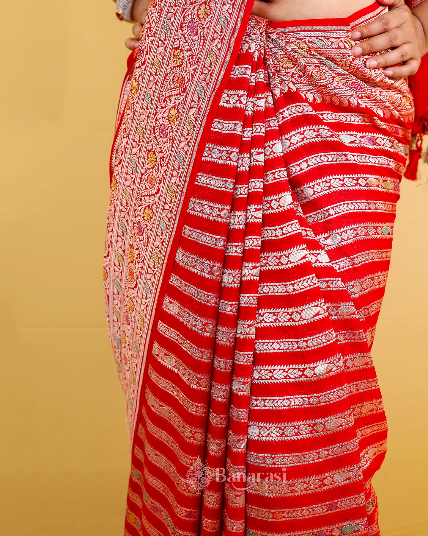 Sinduri Red Meenakari Khaddi Banarasi Georgette Silk Saree