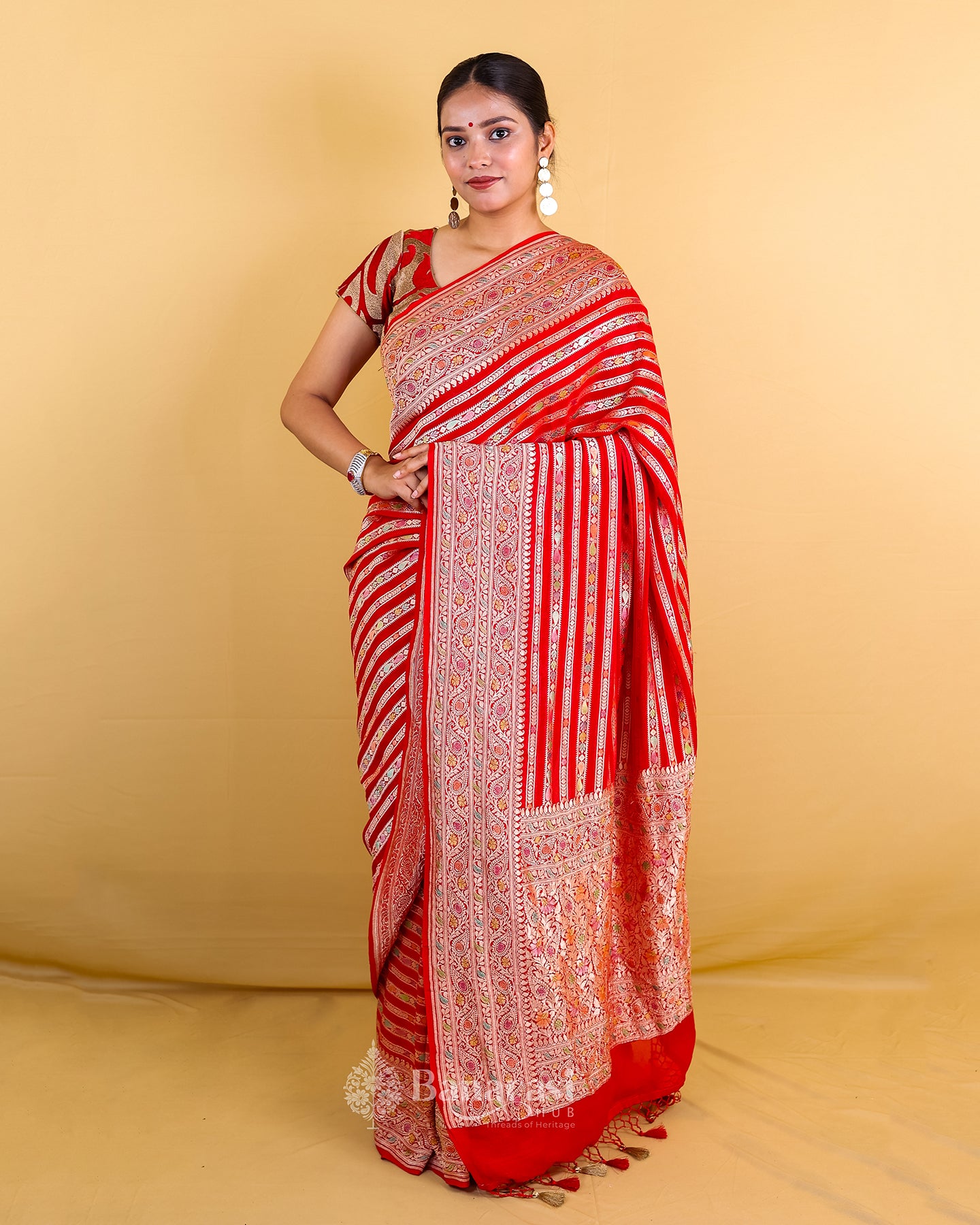 Sinduri Red Meenakari Khaddi Banarasi Georgette Silk Saree