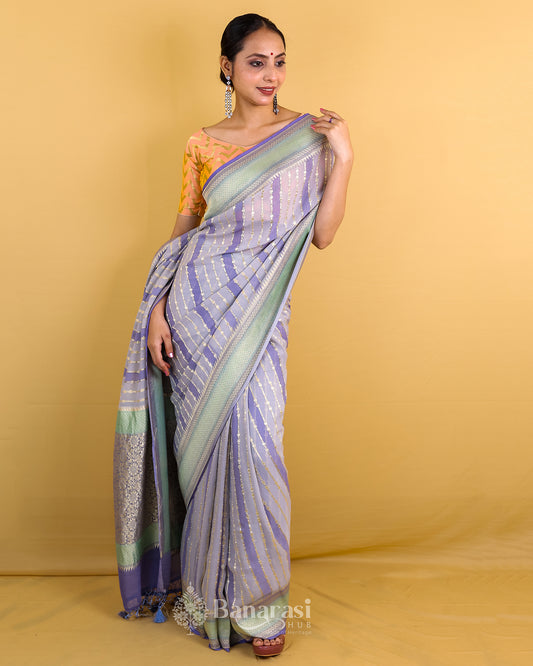 Grey Rangkat Khaddi Banarasi Georgette Silk Saree