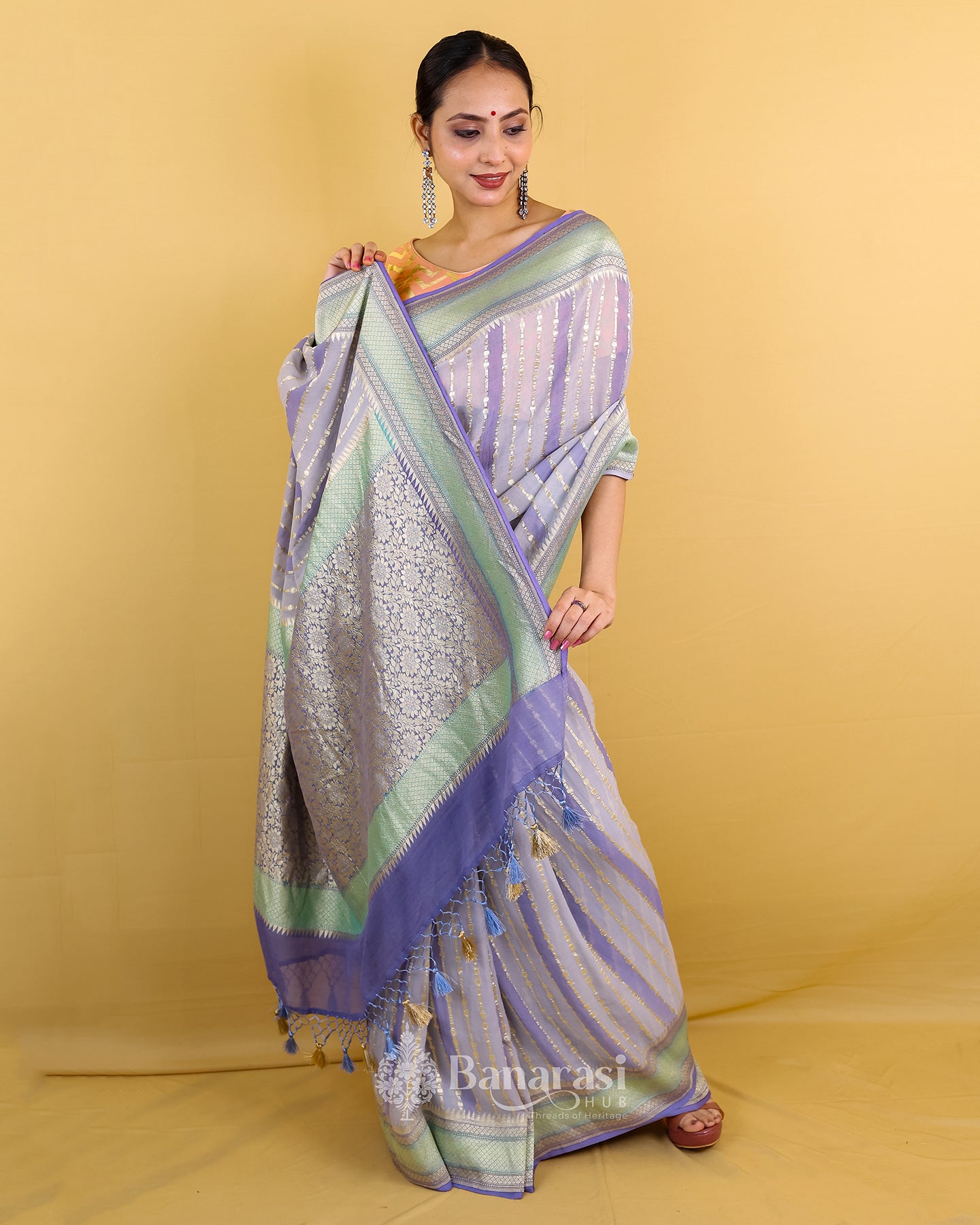 Grey Rangkat Khaddi Banarasi Georgette Silk Saree