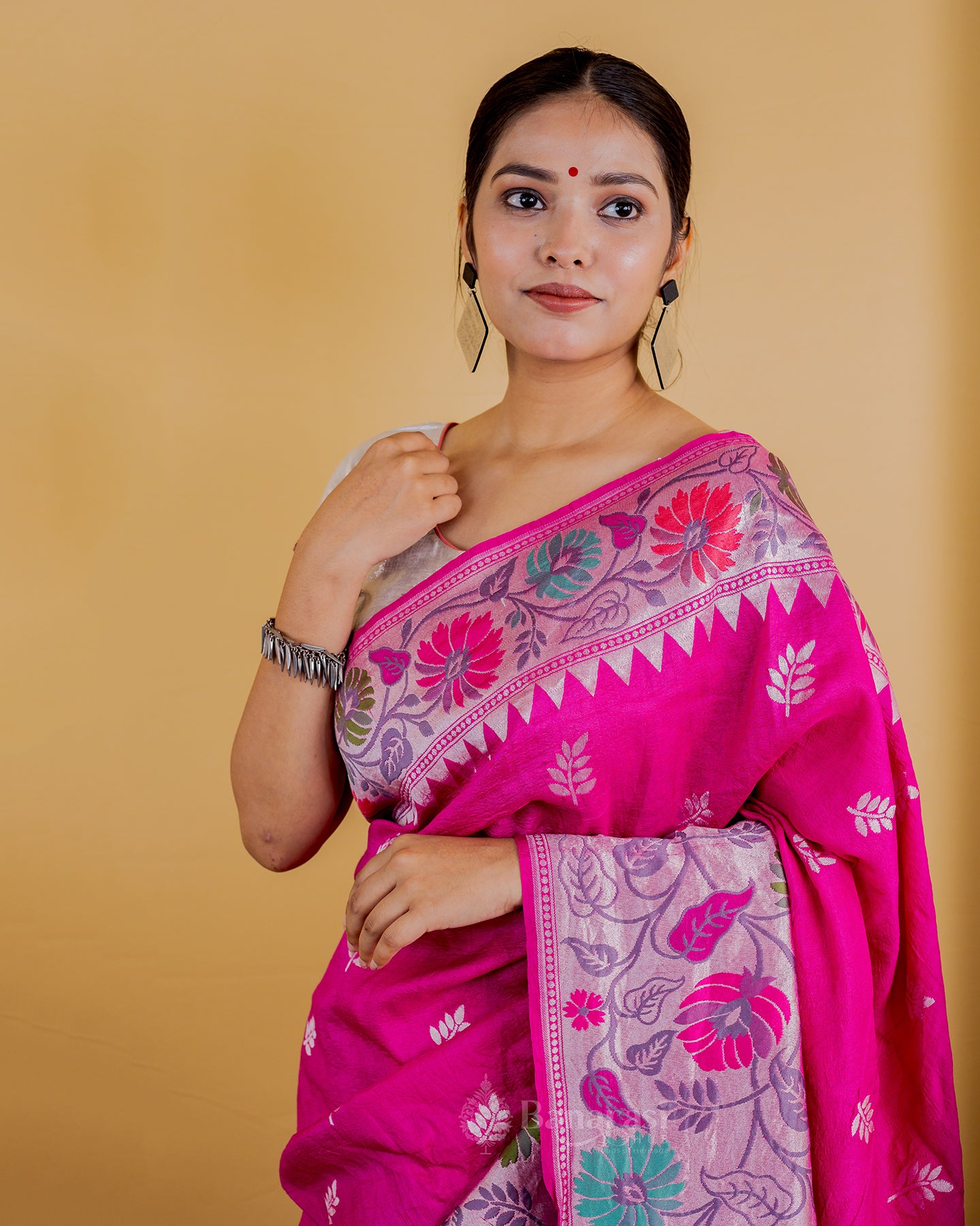 Hot Pink Paithani Tussar Banarasi Khaddi Silk Saree