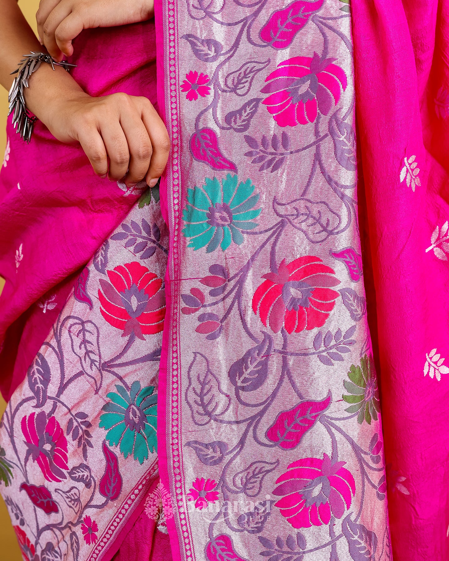 Hot Pink Paithani Tussar Banarasi Khaddi Silk Saree