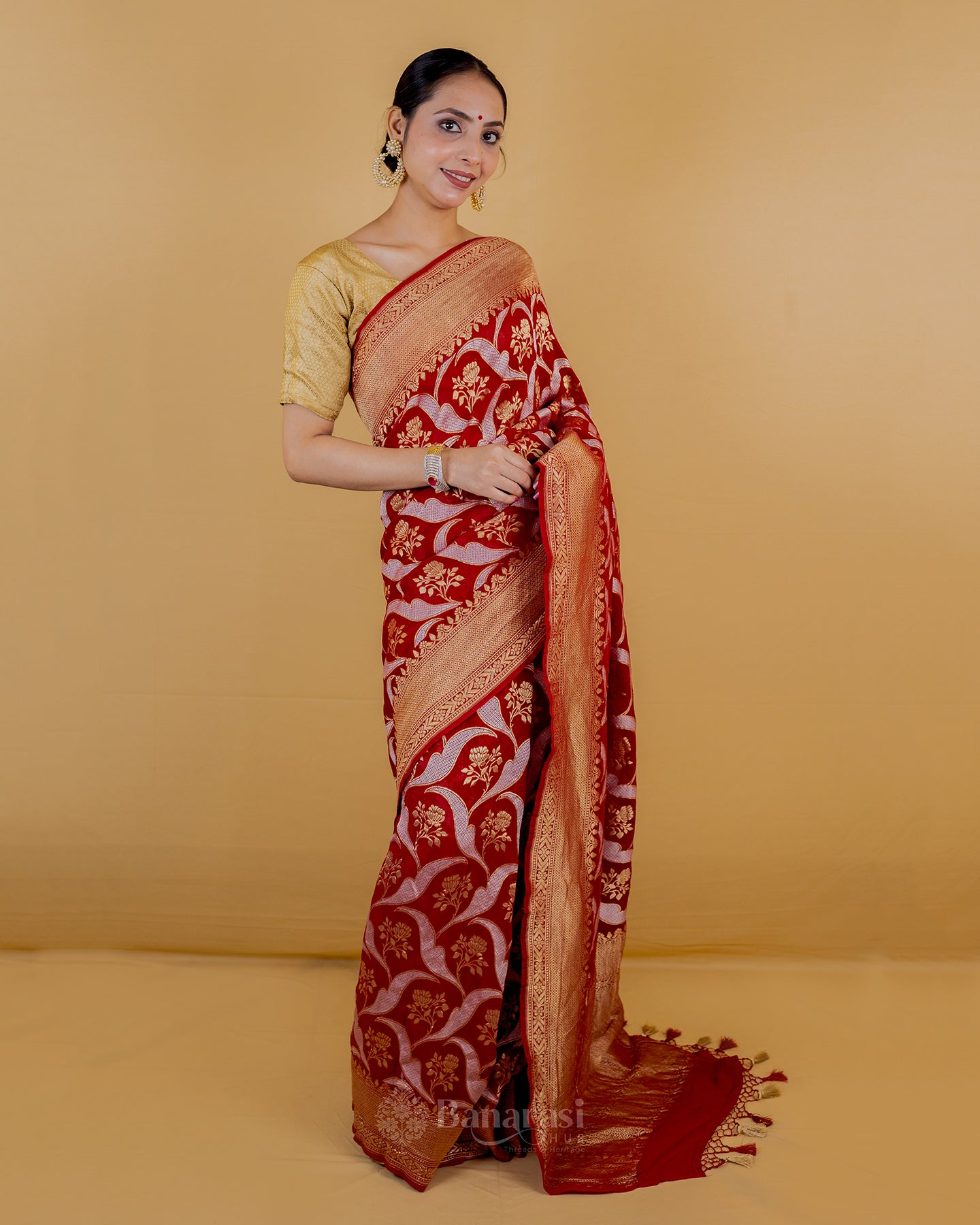 Maroon Sona Rupa Zari Khaddi Banarasi Georgette Silk Saree