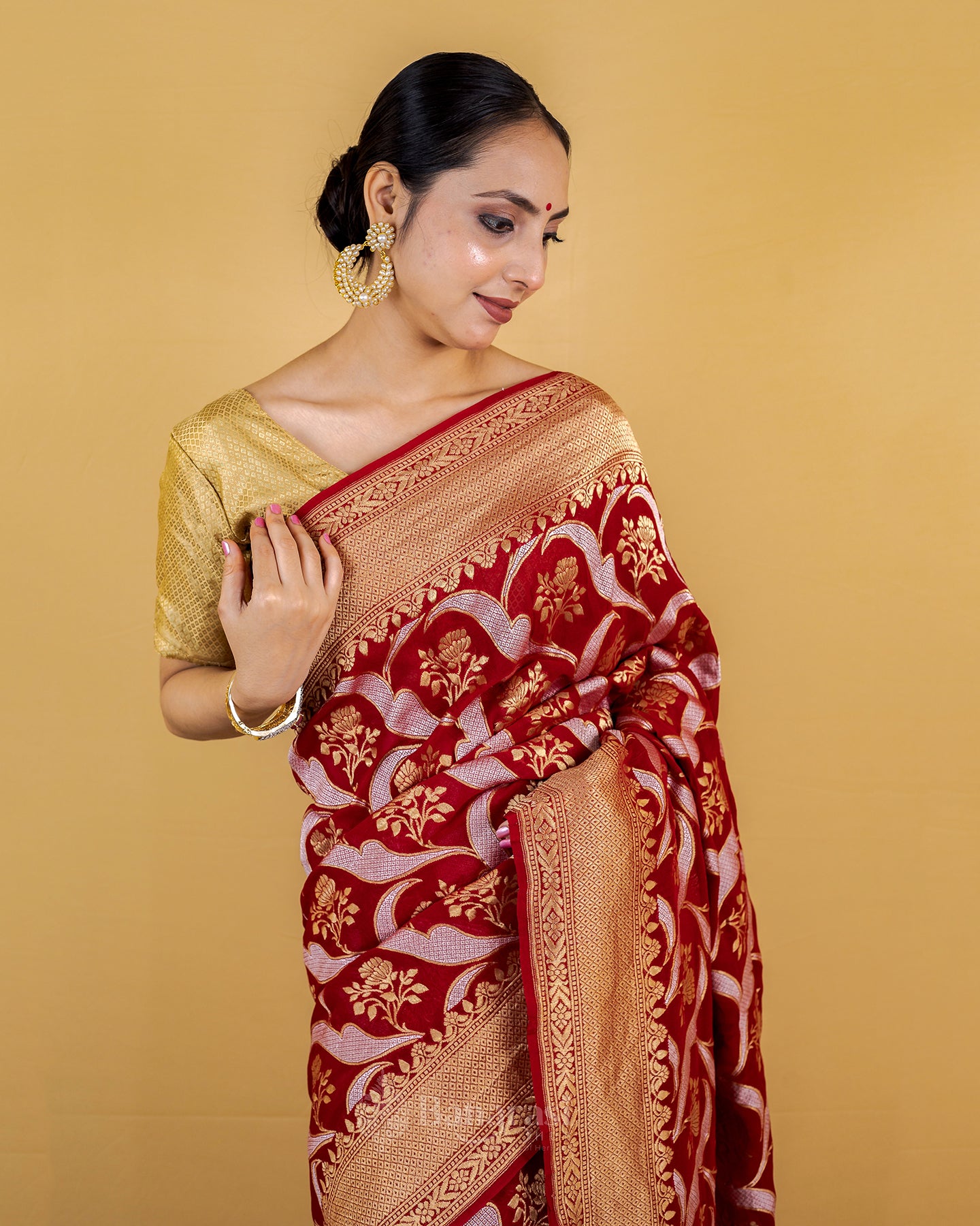 Maroon Sona Rupa Zari Khaddi Banarasi Georgette Silk Saree