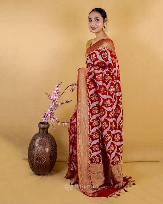 Maroon Sona Rupa Zari Khaddi Banarasi Georgette Silk Saree