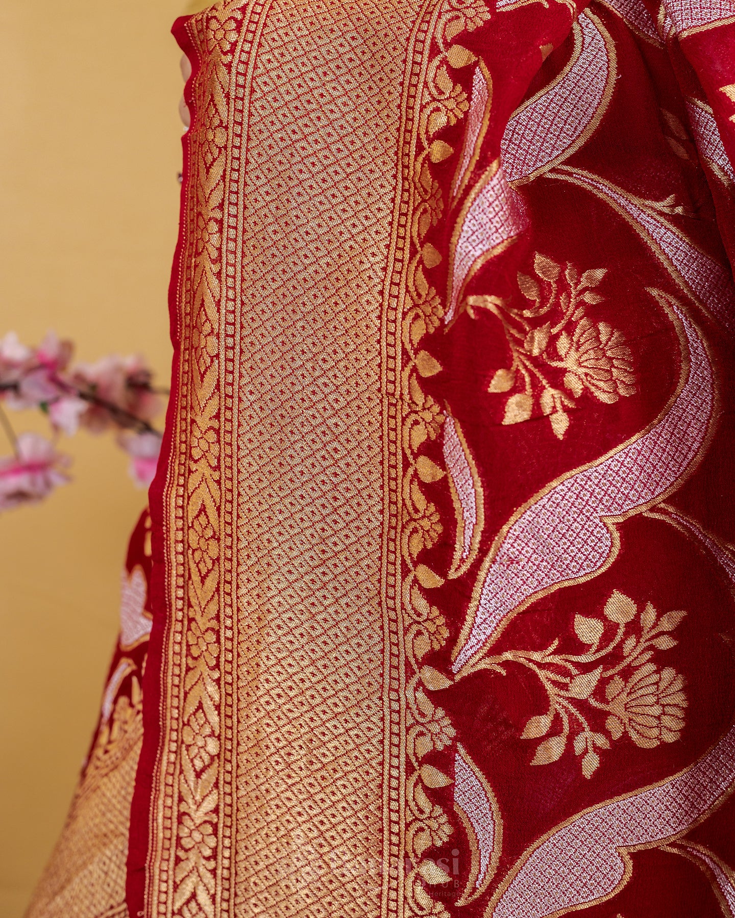 Maroon Sona Rupa Zari Khaddi Banarasi Georgette Silk Saree