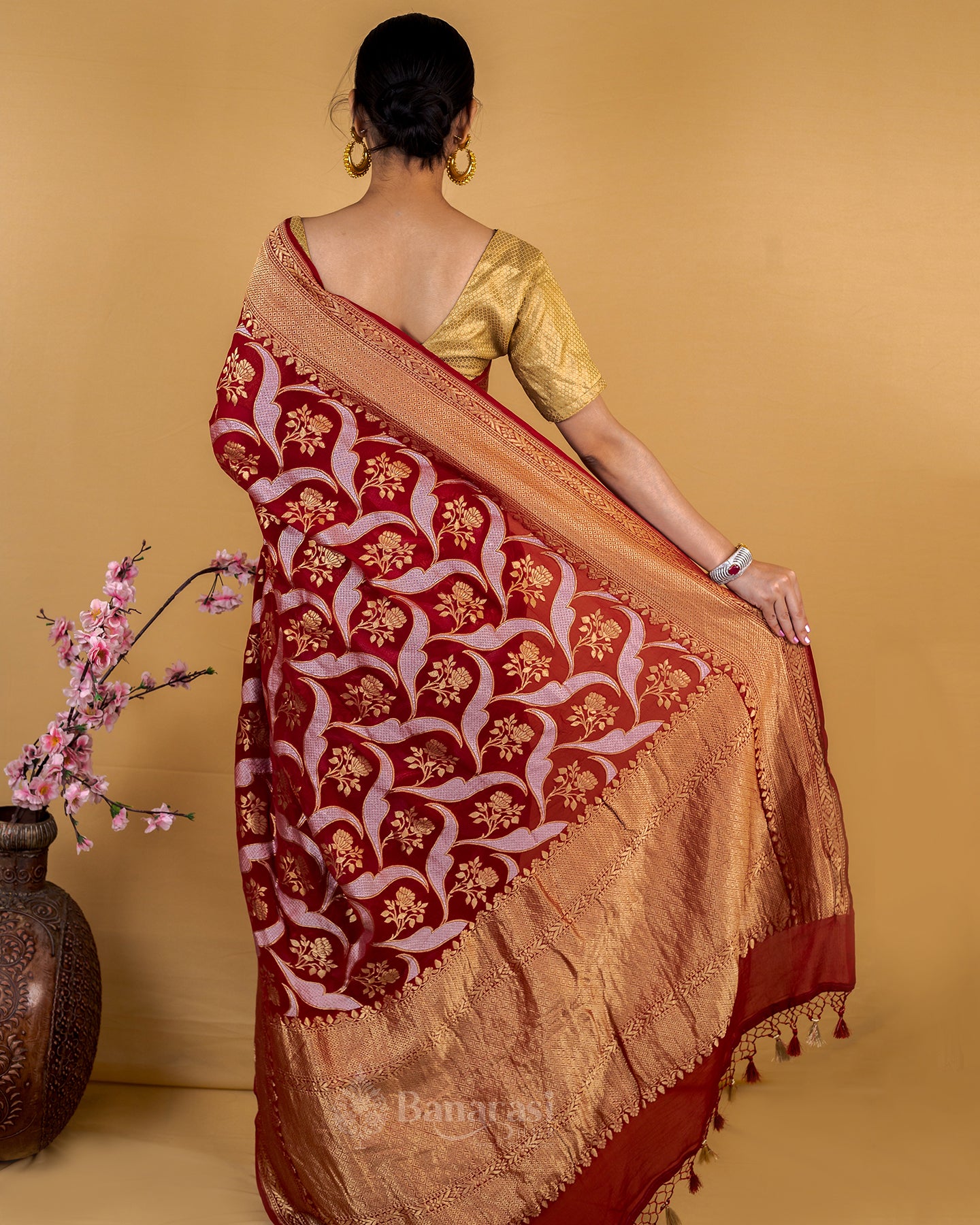 Maroon Sona Rupa Zari Khaddi Banarasi Georgette Silk Saree
