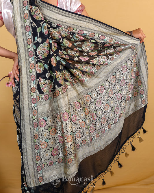 Black Meenakari Khaddi Banarasi Georgette Silk Saree