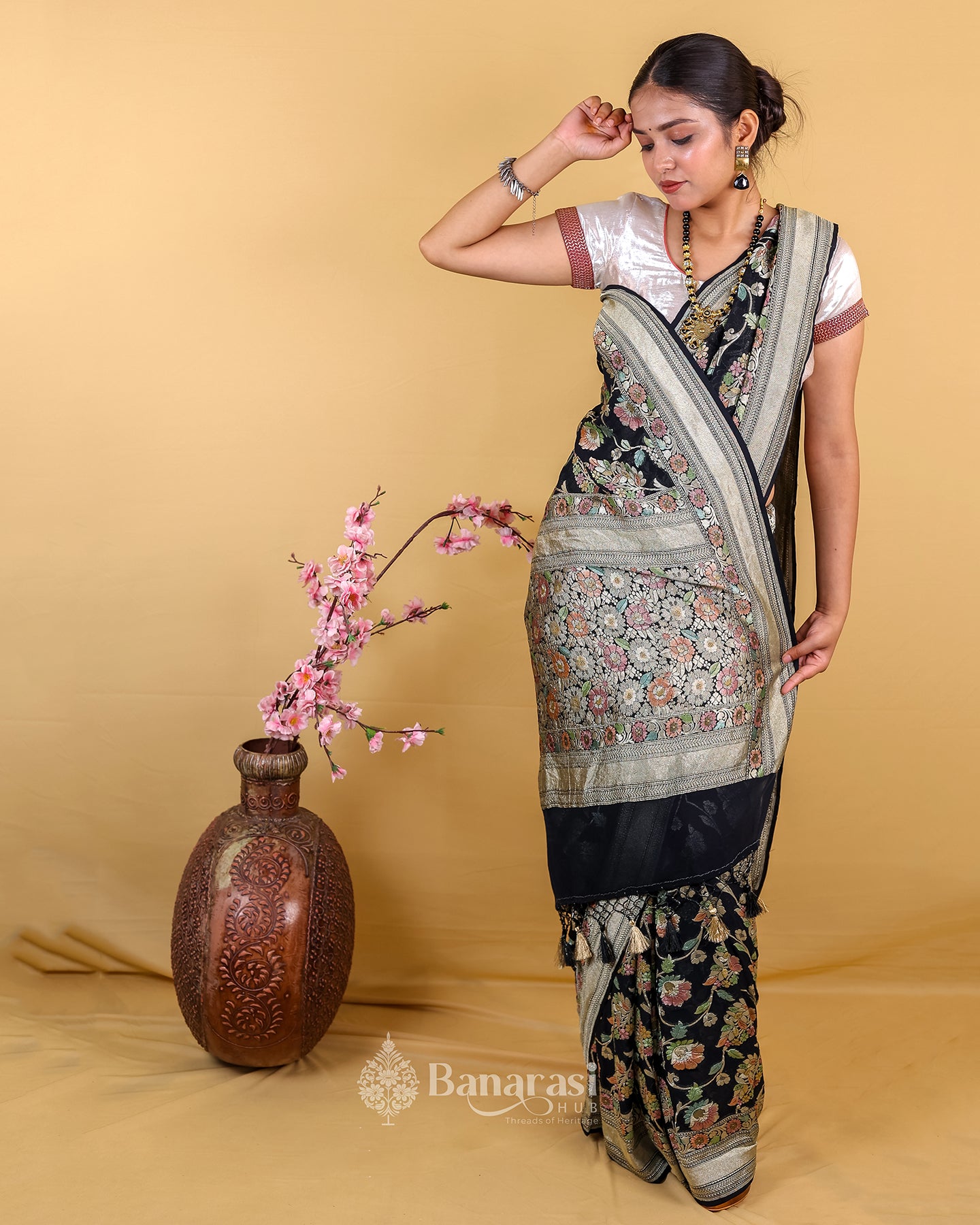 Black Meenakari Khaddi Banarasi Georgette Silk Saree