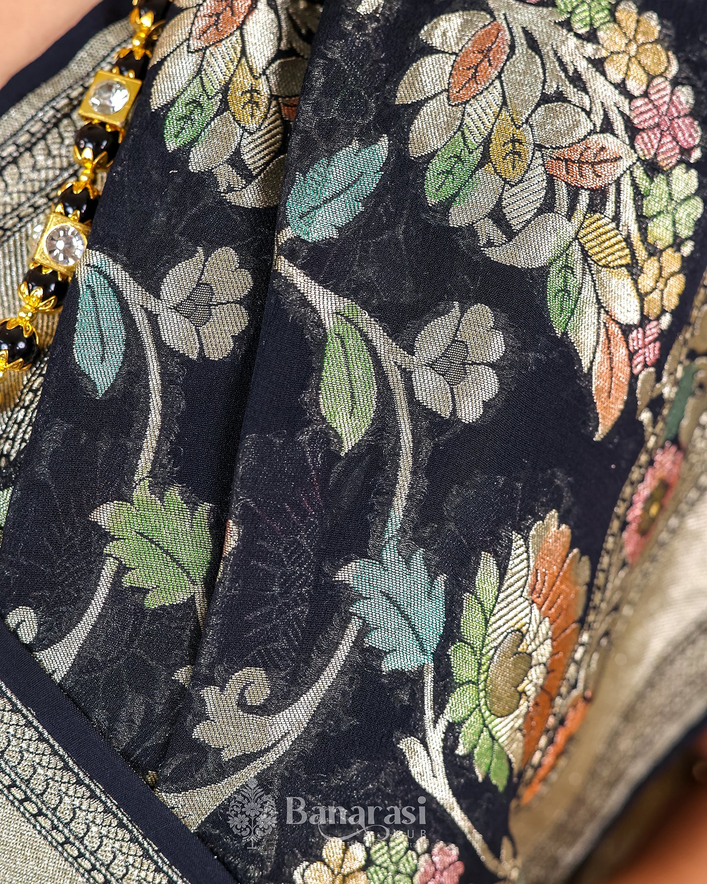 Black Meenakari Khaddi Banarasi Georgette Silk Saree