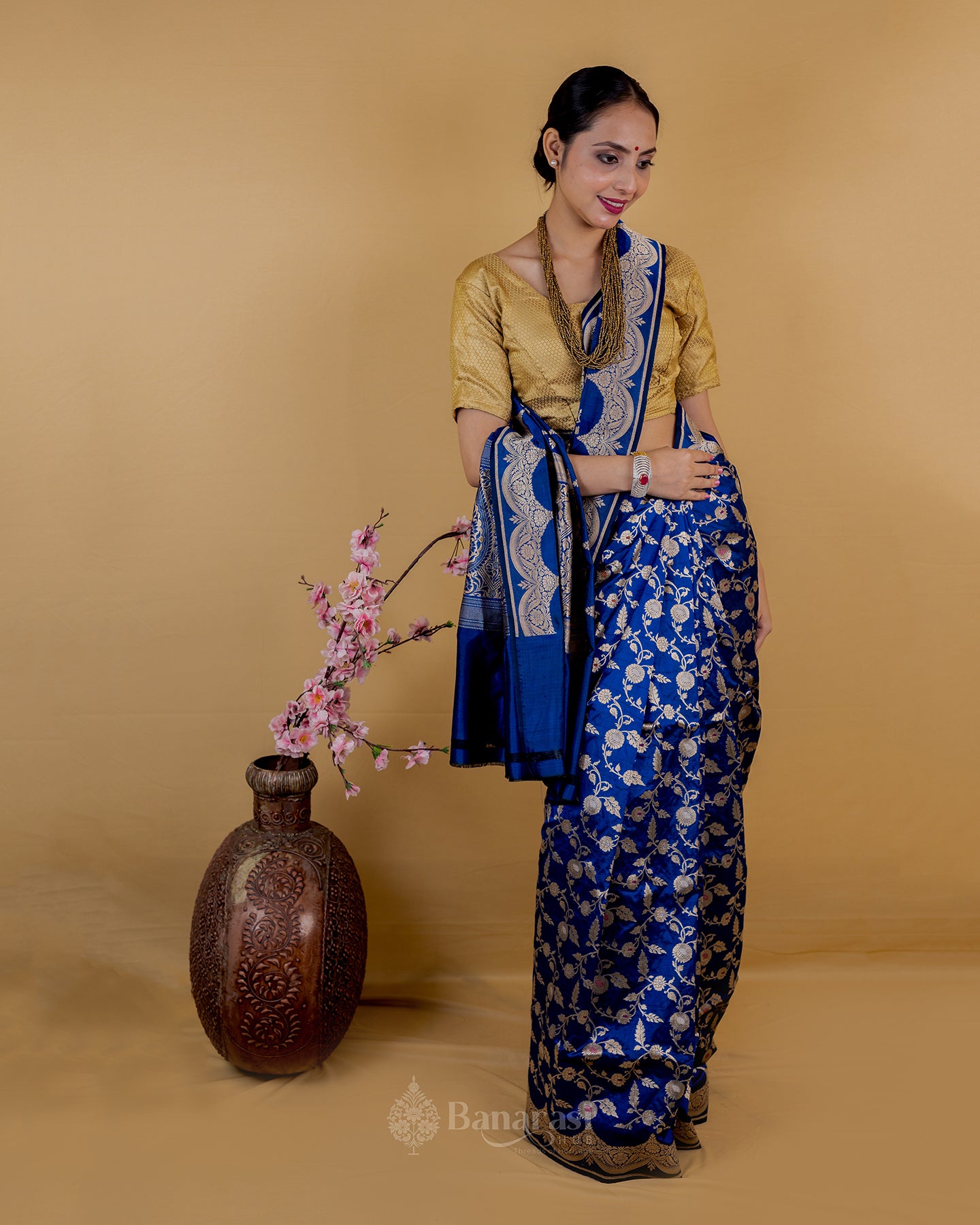 Ink Blue Meenadar Uppada Katan Banarasi Silk Saree