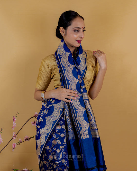 Ink Blue Meenadar Uppada Katan Banarasi Silk Saree