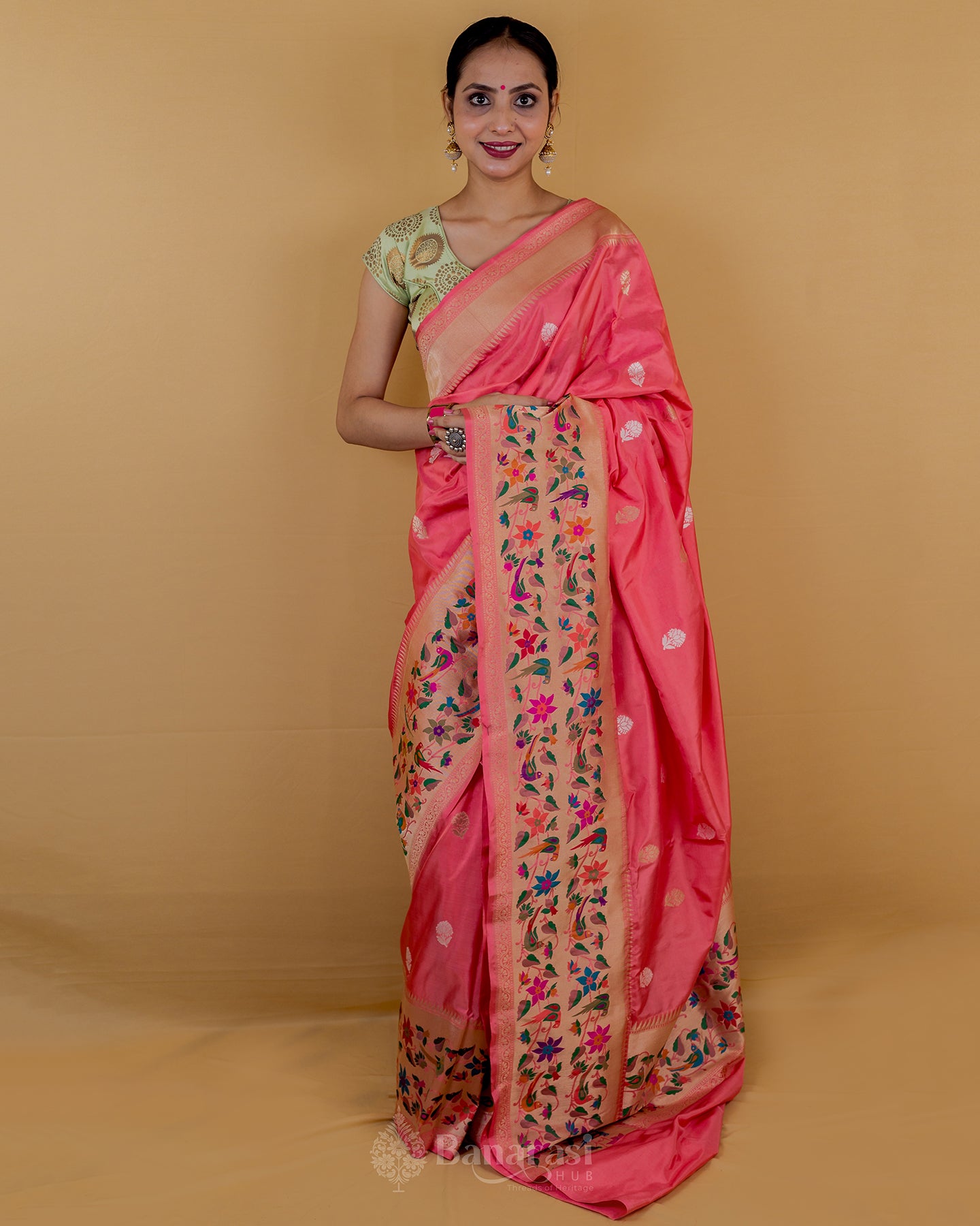 Peach Kadhua Katan Banarasi Silk Saree