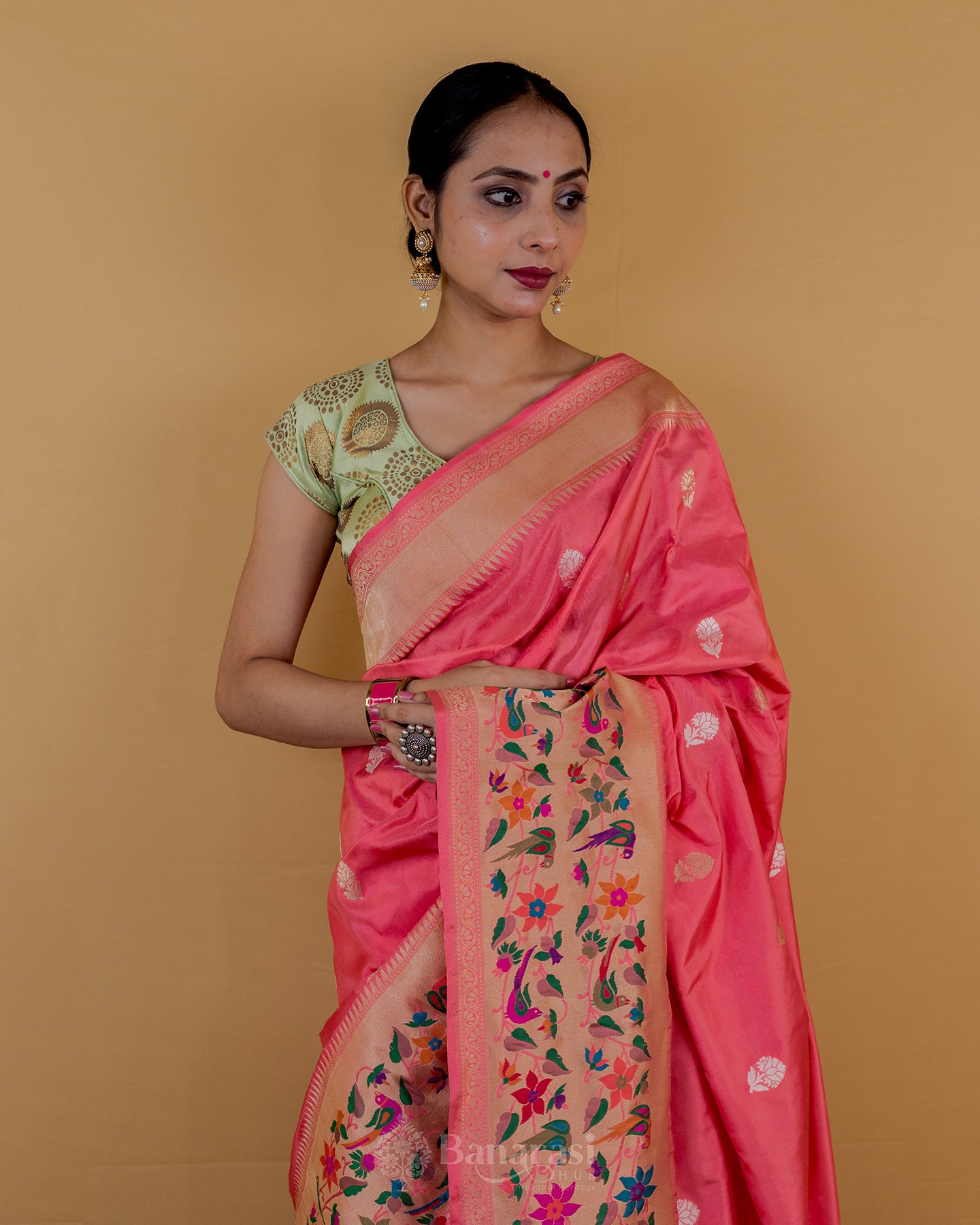 Peach Kadhua Katan Banarasi Silk Saree