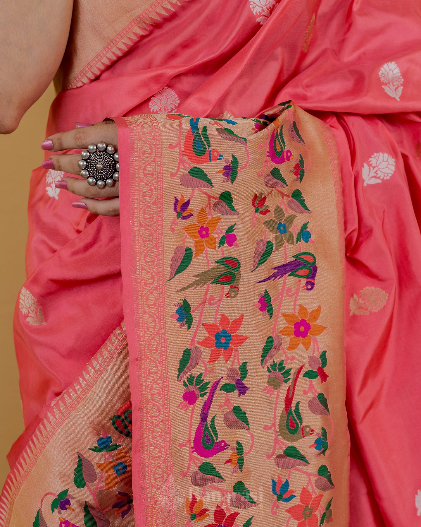 Peach Kadhua Katan Banarasi Silk Saree