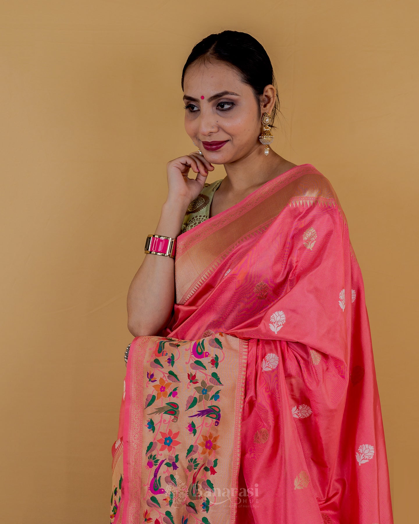 Peach Kadhua Katan Banarasi Silk Saree
