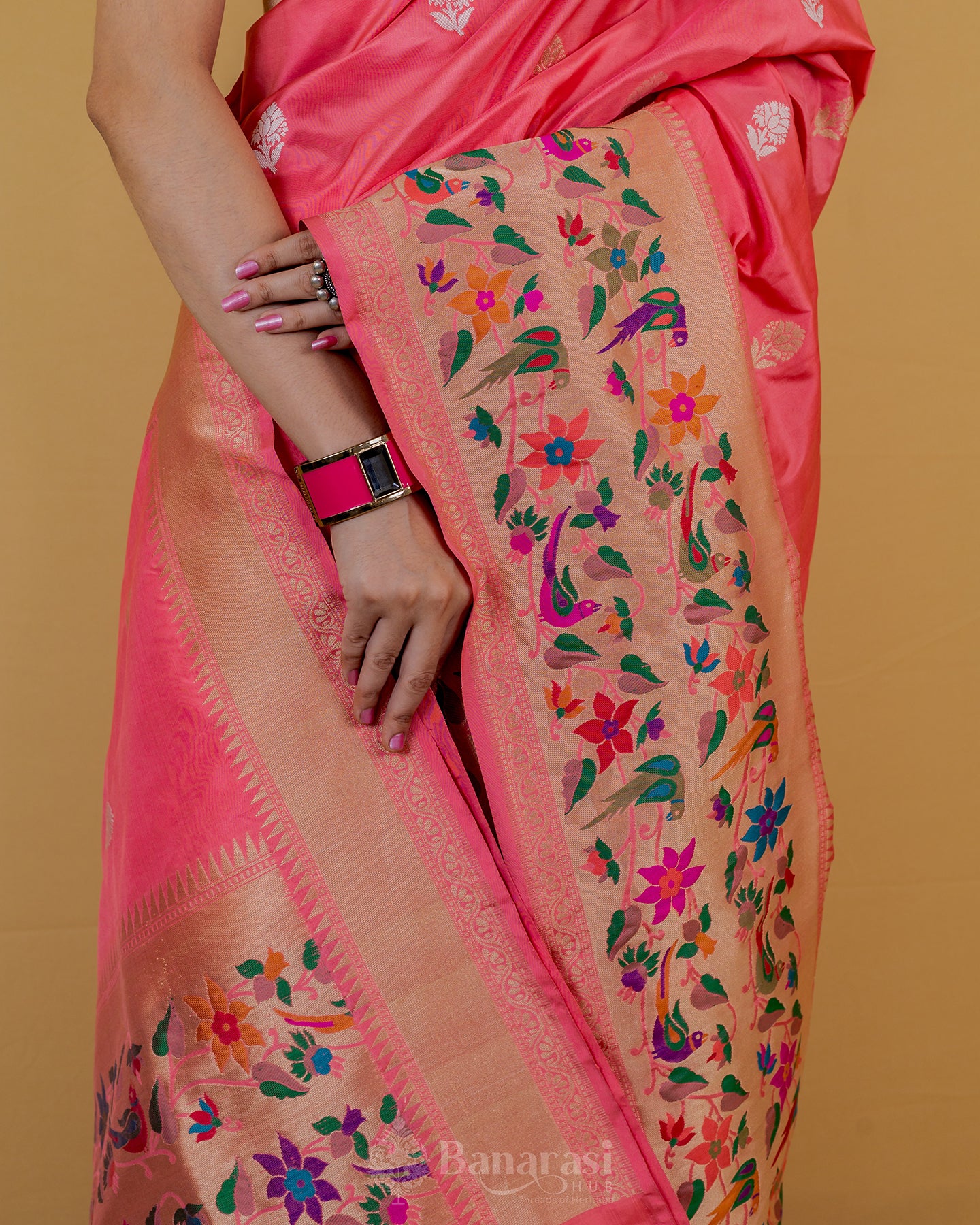 Peach Kadhua Katan Banarasi Silk Saree