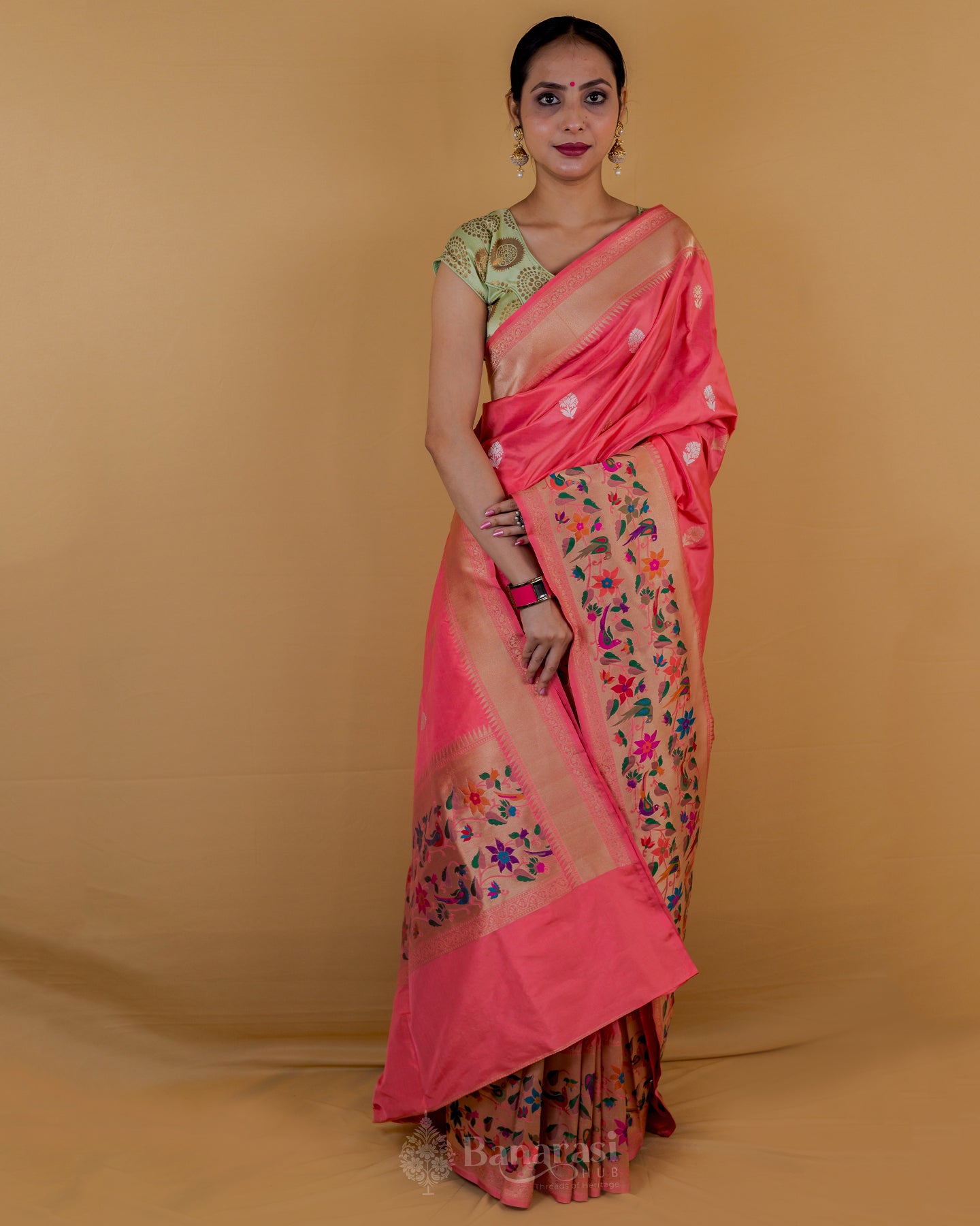Peach Kadhua Katan Banarasi Silk Saree