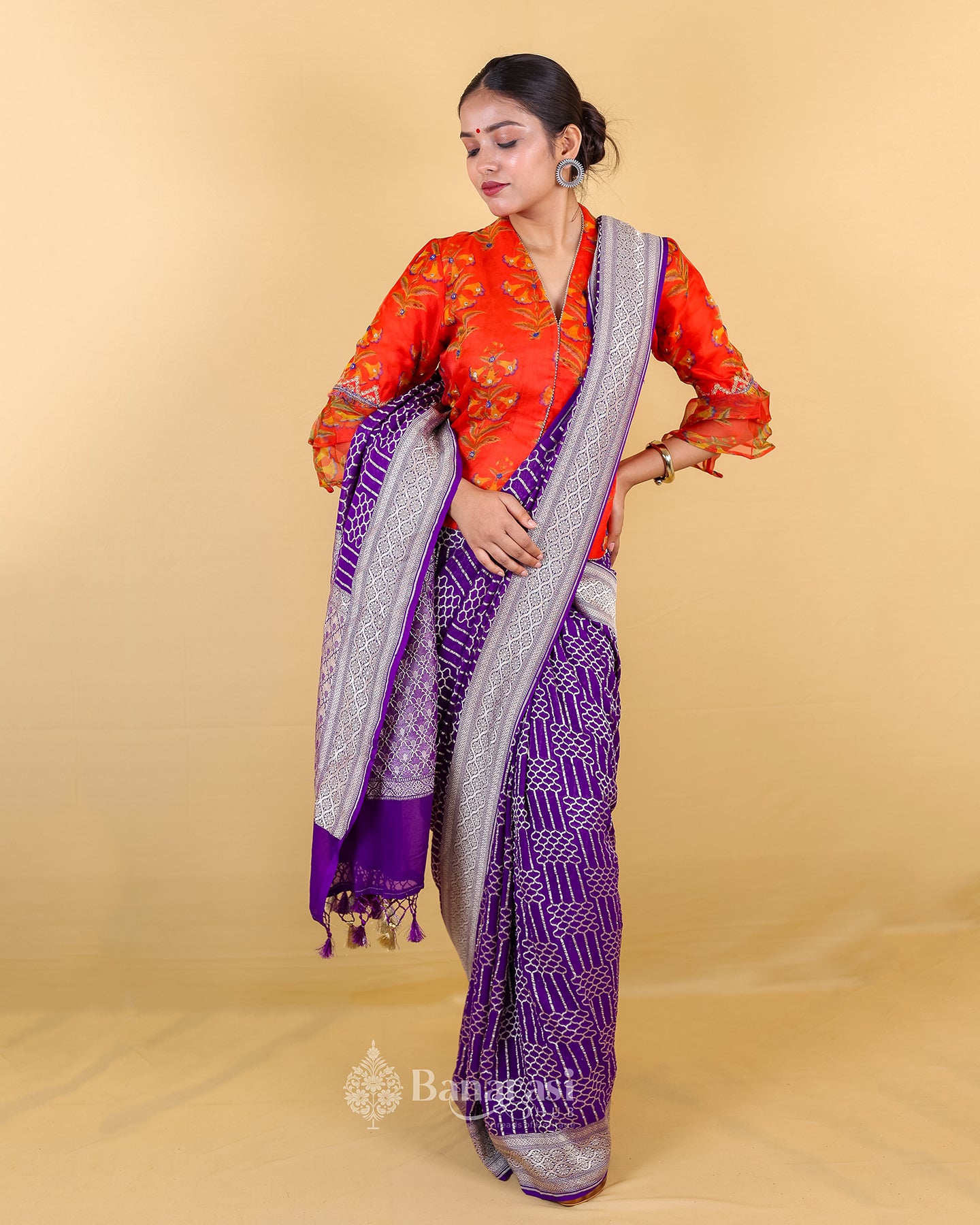 Violet Woven Khaddi Banarasi Georgette Silk Saree
