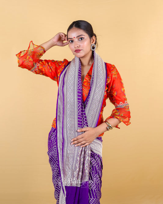 Violet Woven Khaddi Banarasi Georgette Silk Saree