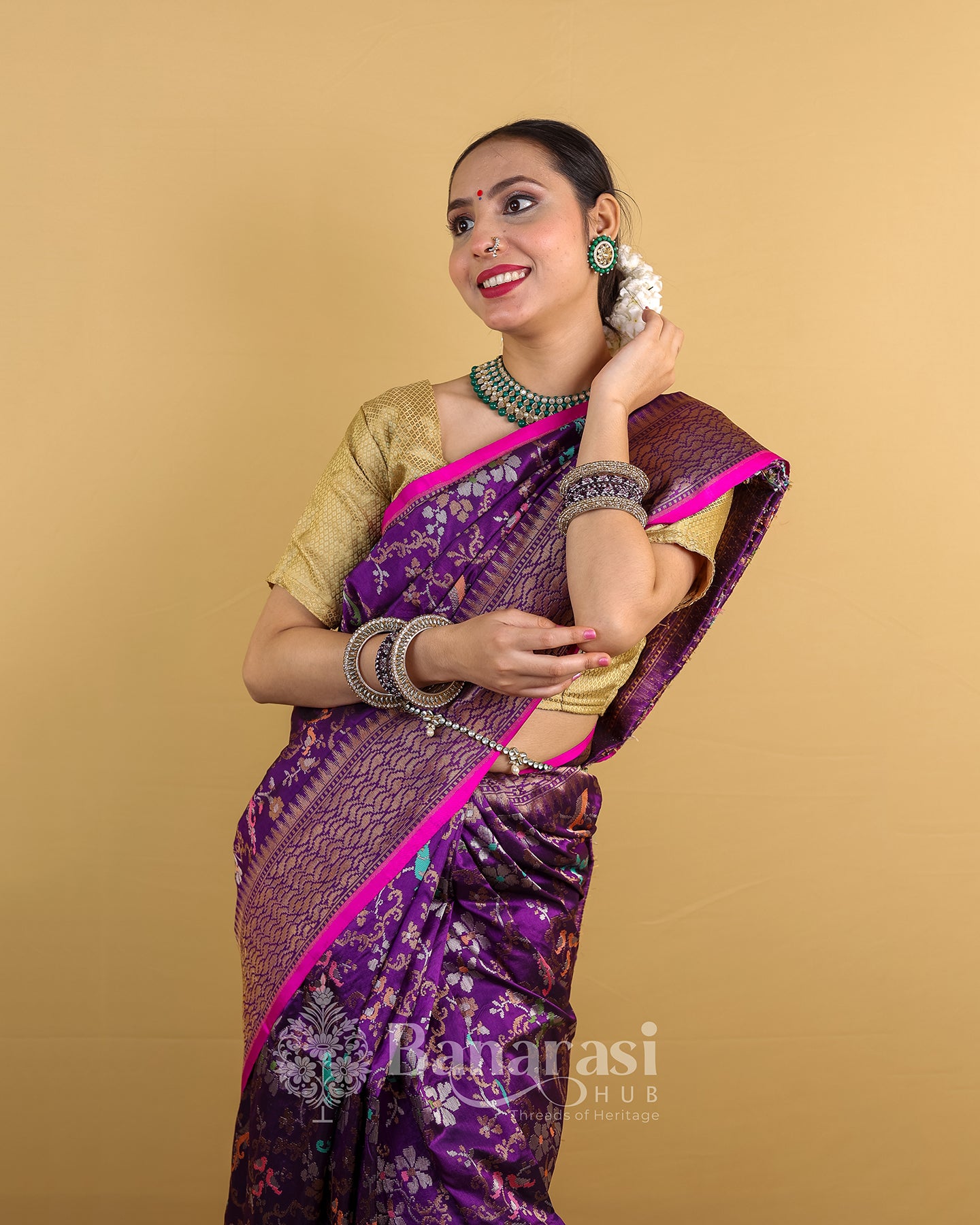 Magenta Multicolor Bird Weaving Katan Banarasi Silk Saree