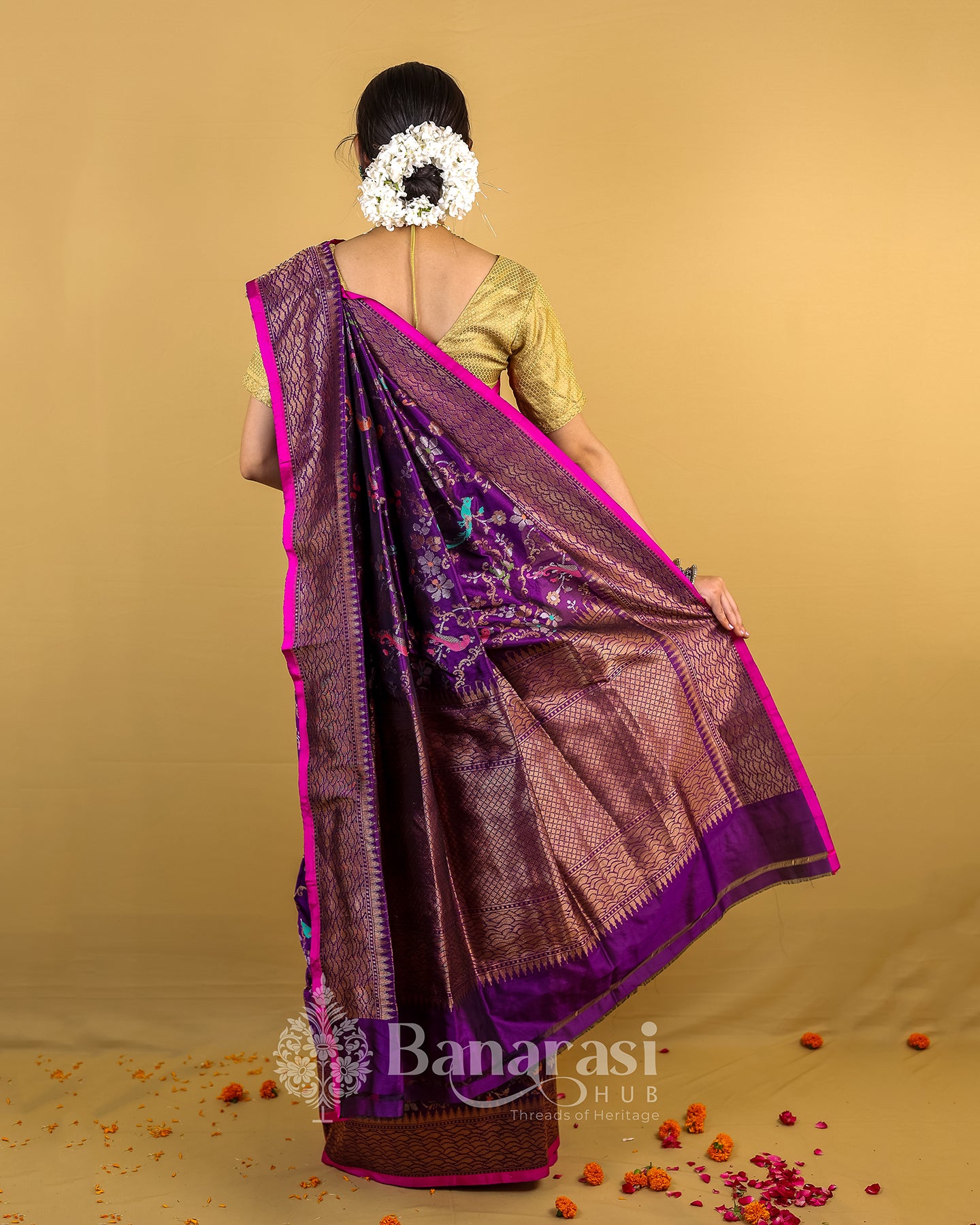 Magenta Multicolor Bird Weaving Katan Banarasi Silk Saree