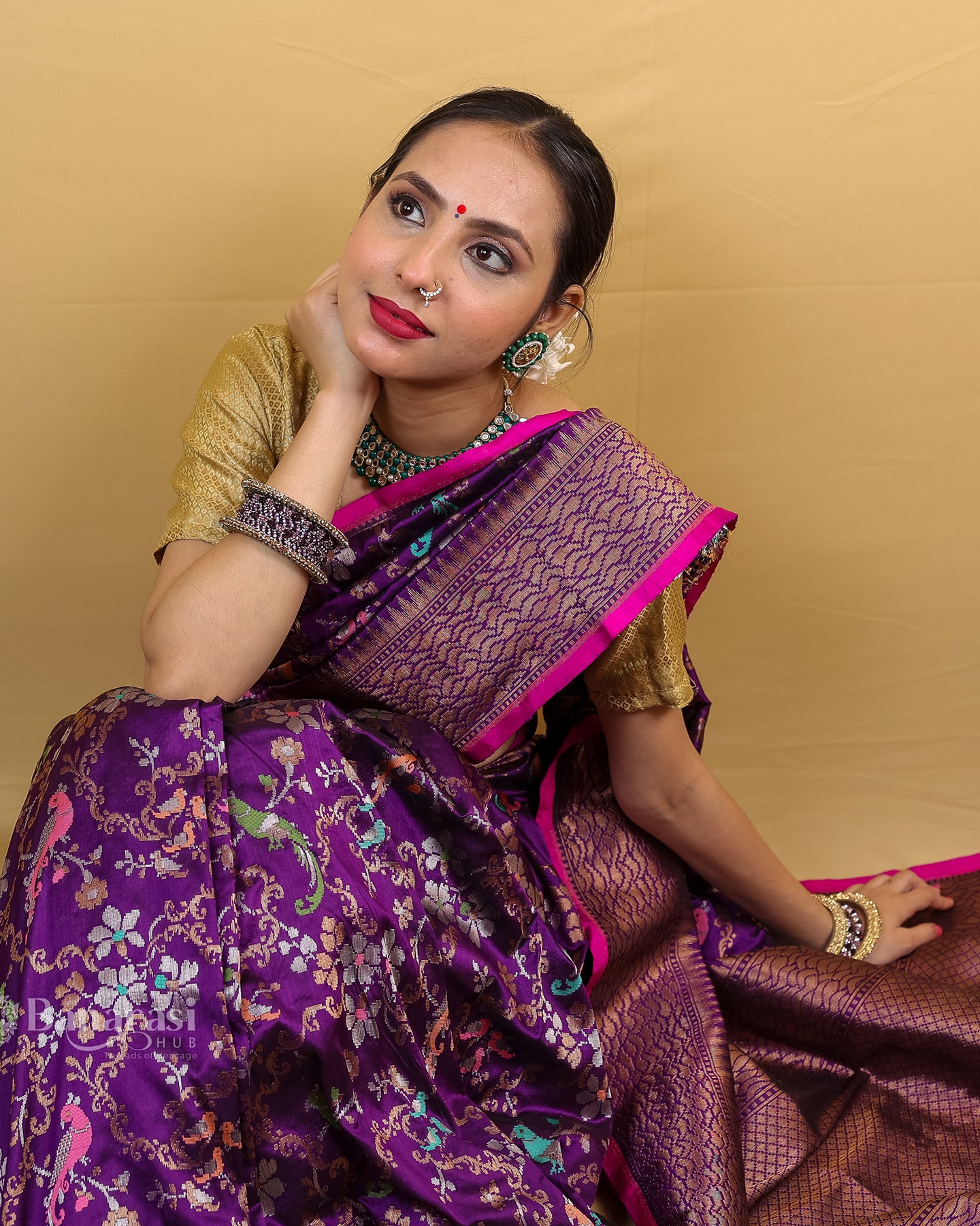 Magenta Multicolor Bird Weaving Katan Banarasi Silk Saree