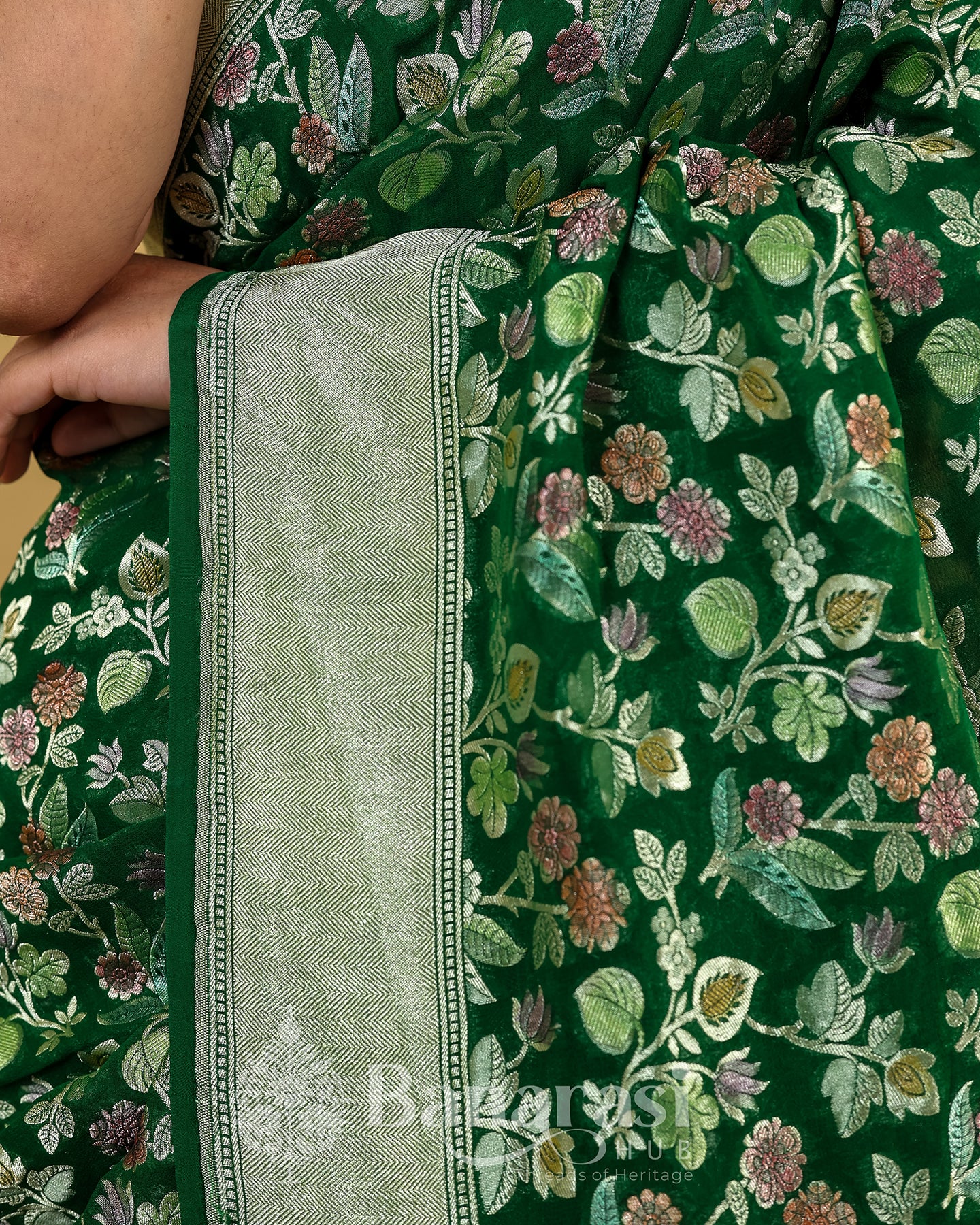 Forest Green Meenakari Khaddi Banarasi Georgette Silk Saree