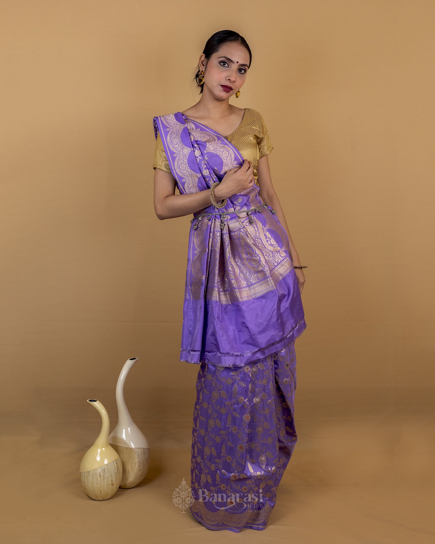 Lilac Purple Handwoven Katan Banarasi Silk Saree
