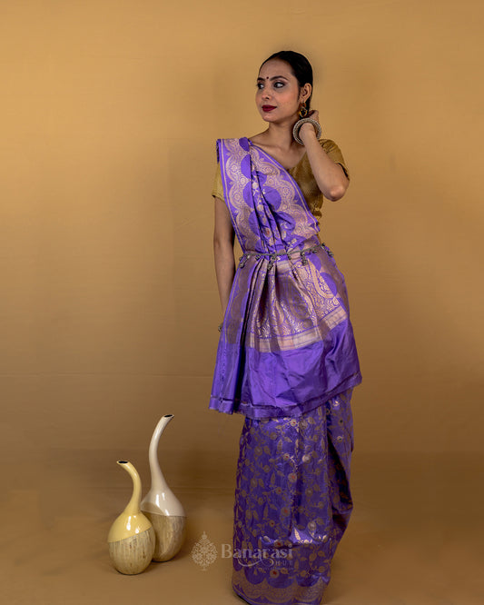 Lilac Purple Handwoven Katan Banarasi Silk Saree
