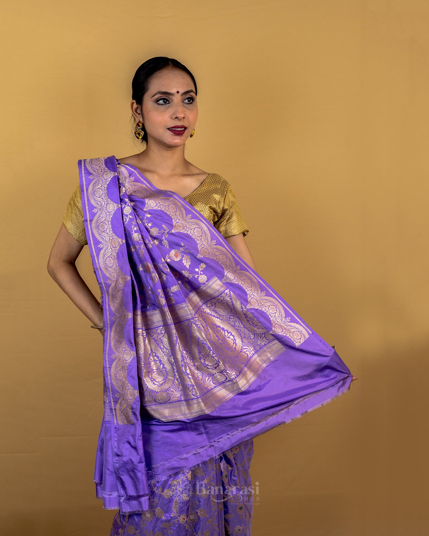 Lilac Purple Handwoven Katan Banarasi Silk Saree