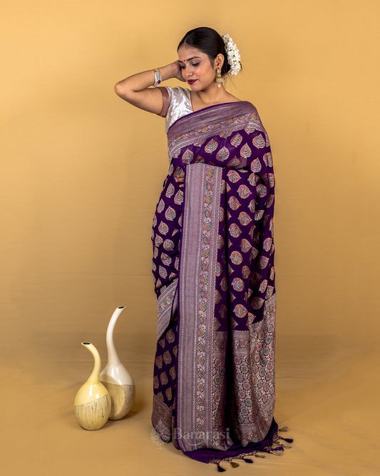 Violet Meenakari Khaddi Banarasi Georgette Silk Saree