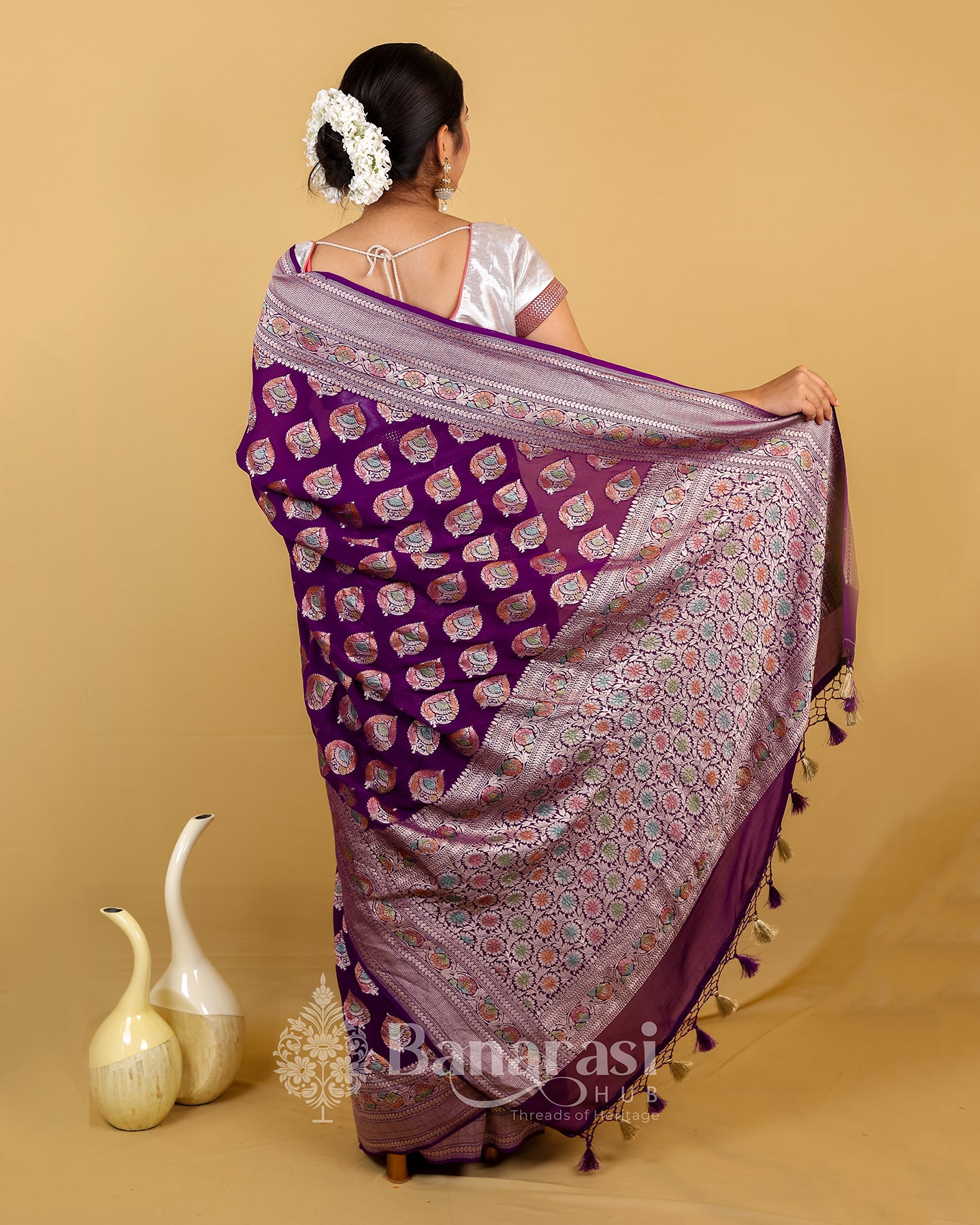 Violet Meenakari Khaddi Banarasi Georgette Silk Saree