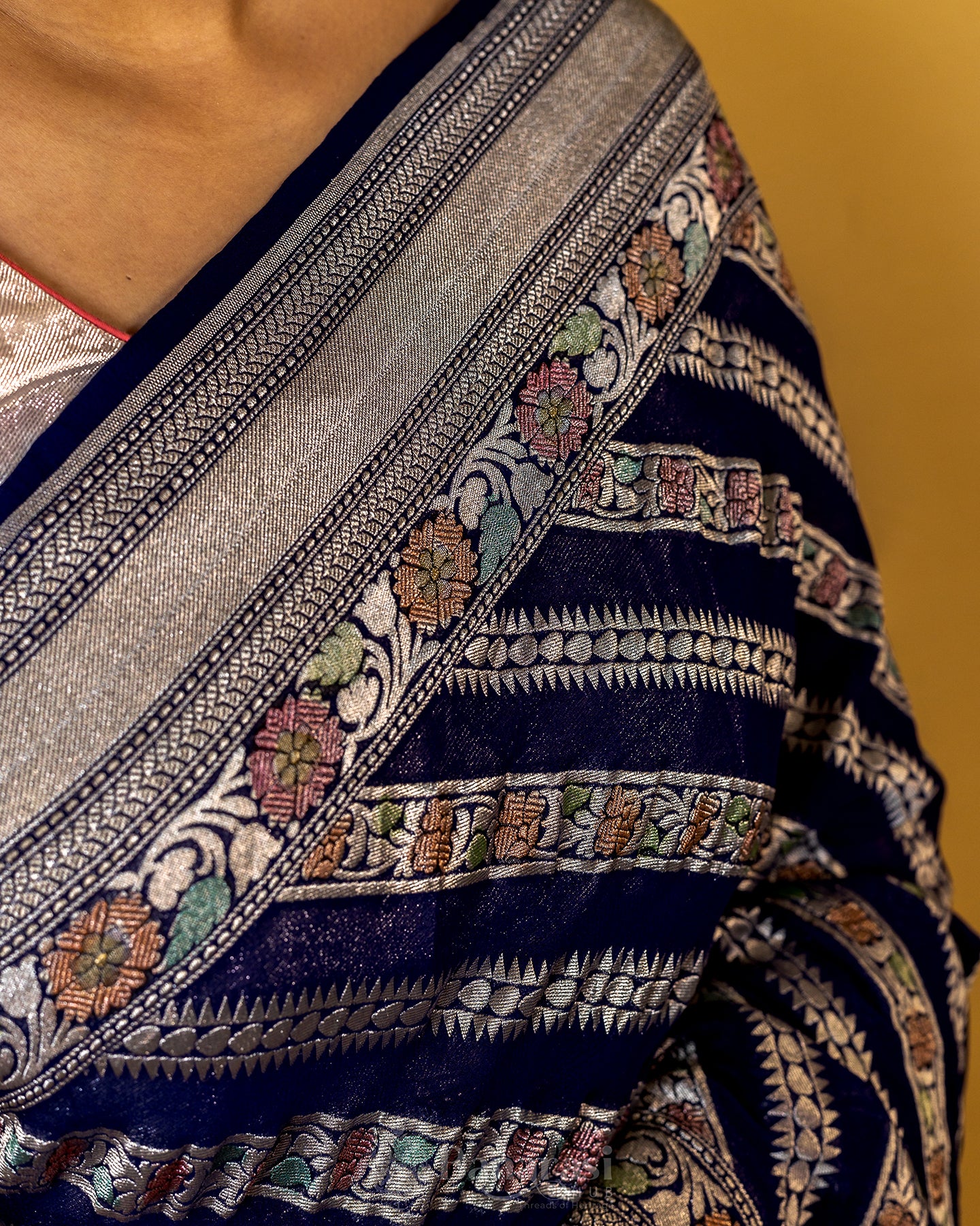 Navy Blue Meenakari Khaddi Banarasi Georgette Silk Saree