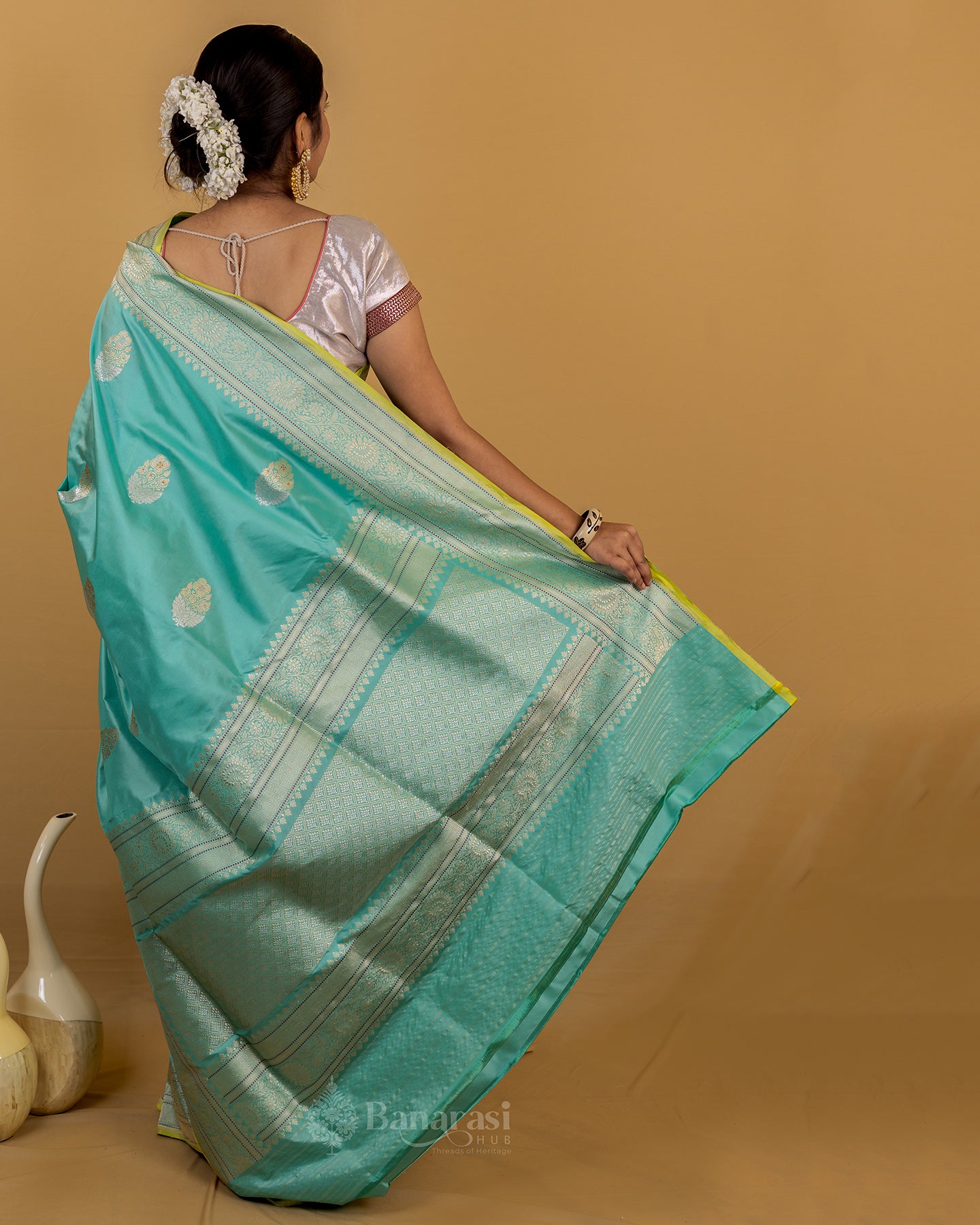 Teal Green Rupa Sona Kadhua Katan Banarasi Silk Saree