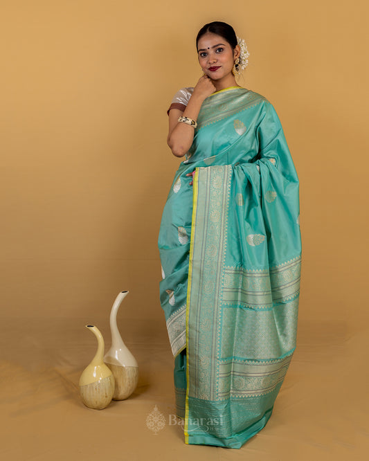 Teal Green Rupa Sona Kadhua Katan Banarasi Silk Saree