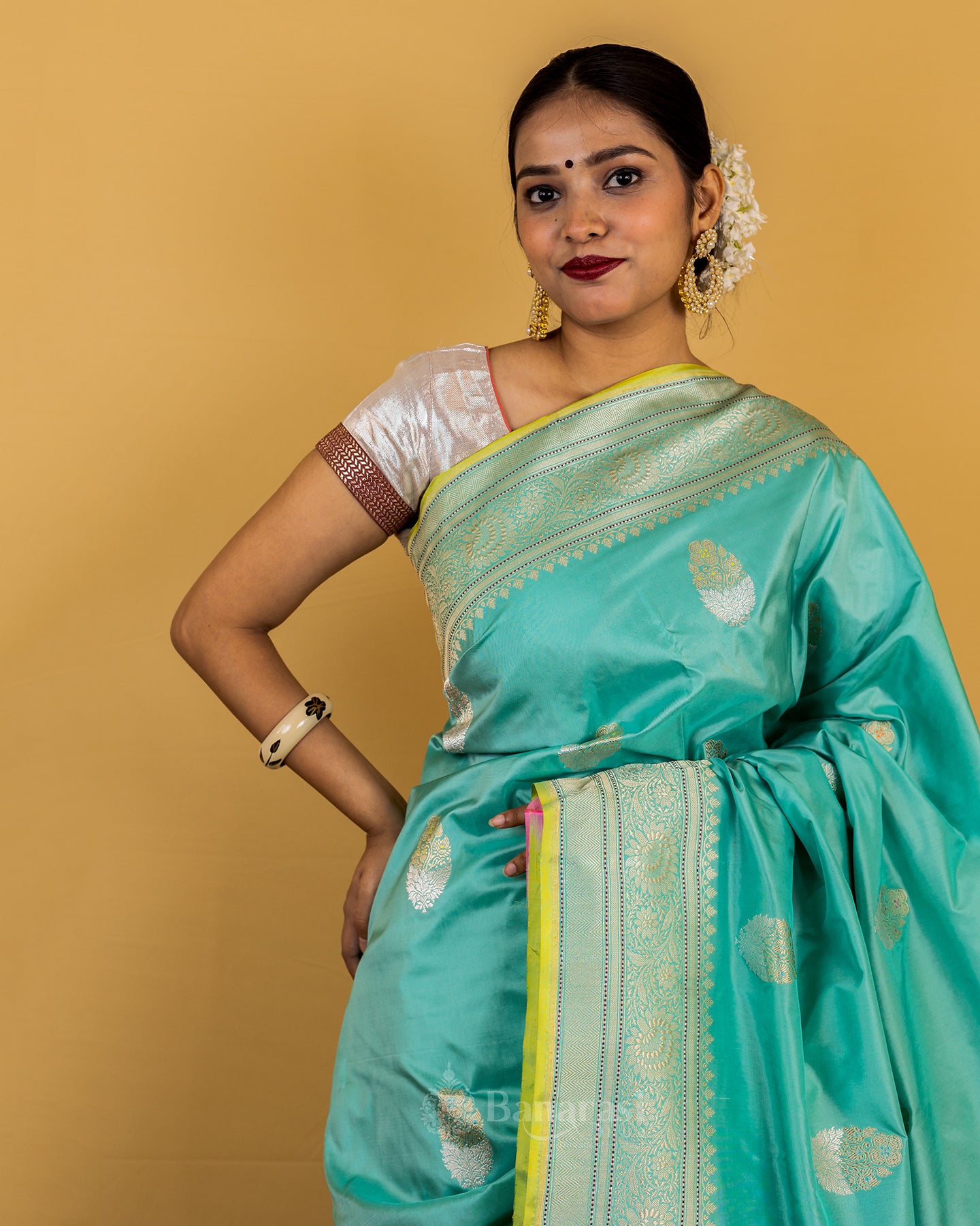 Teal Green Rupa Sona Kadhua Katan Banarasi Silk Saree