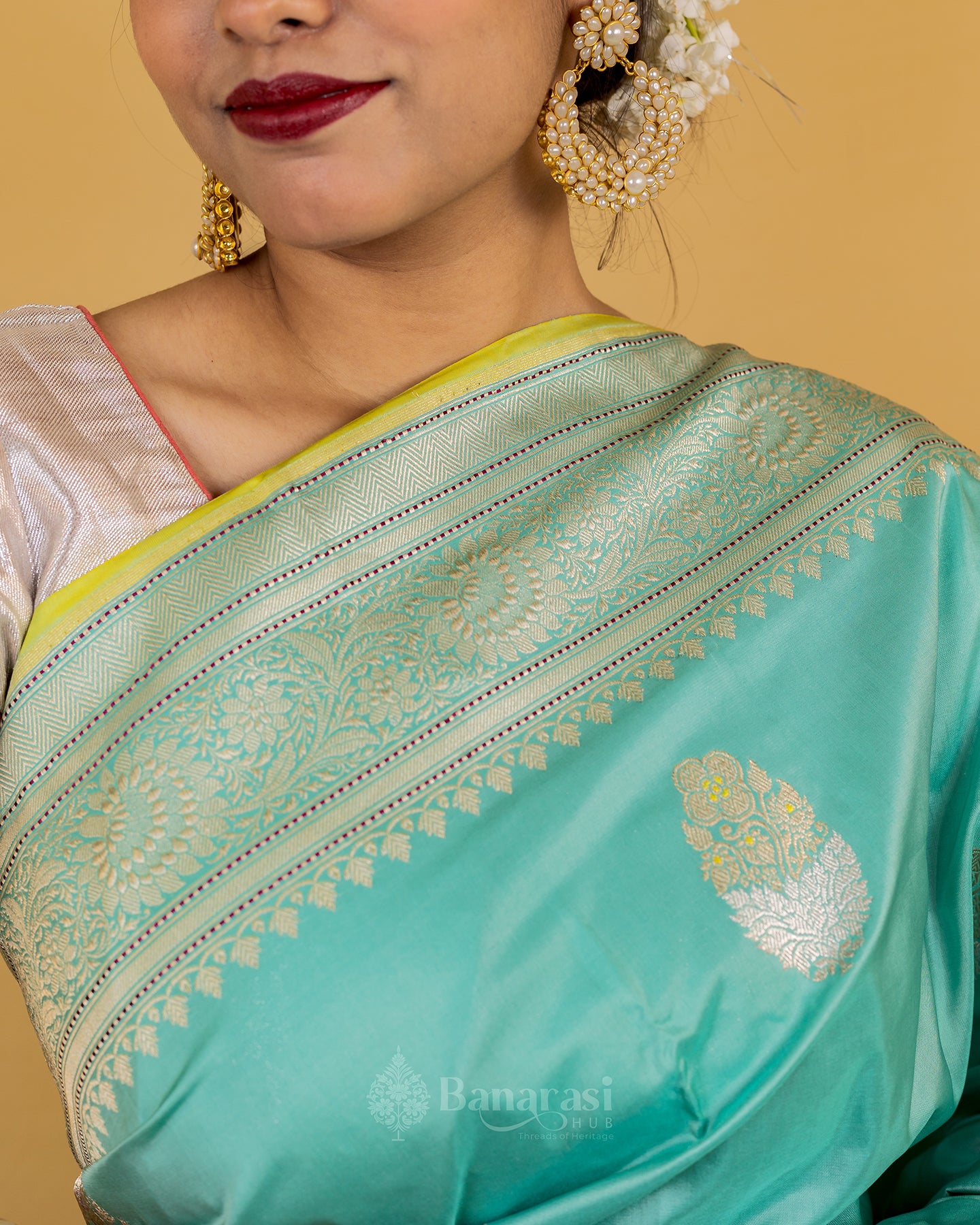 Teal Green Rupa Sona Kadhua Katan Banarasi Silk Saree