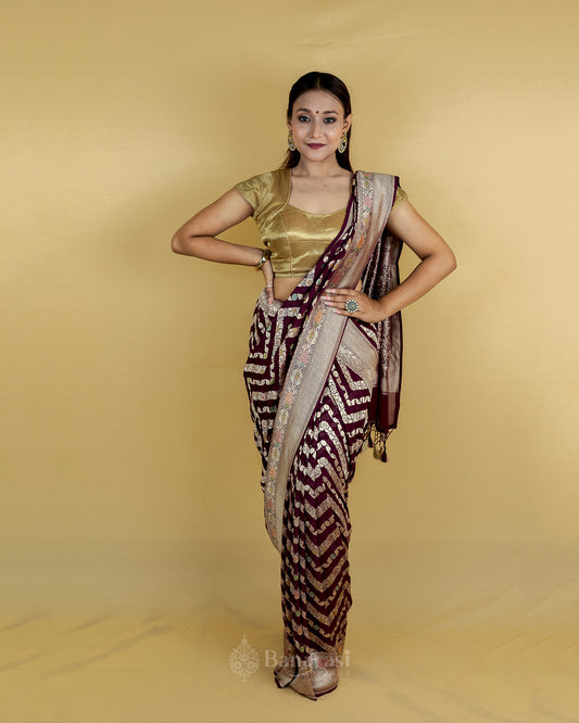 Plum Meenakari Khaddi Banarasi Georgette Silk Saree