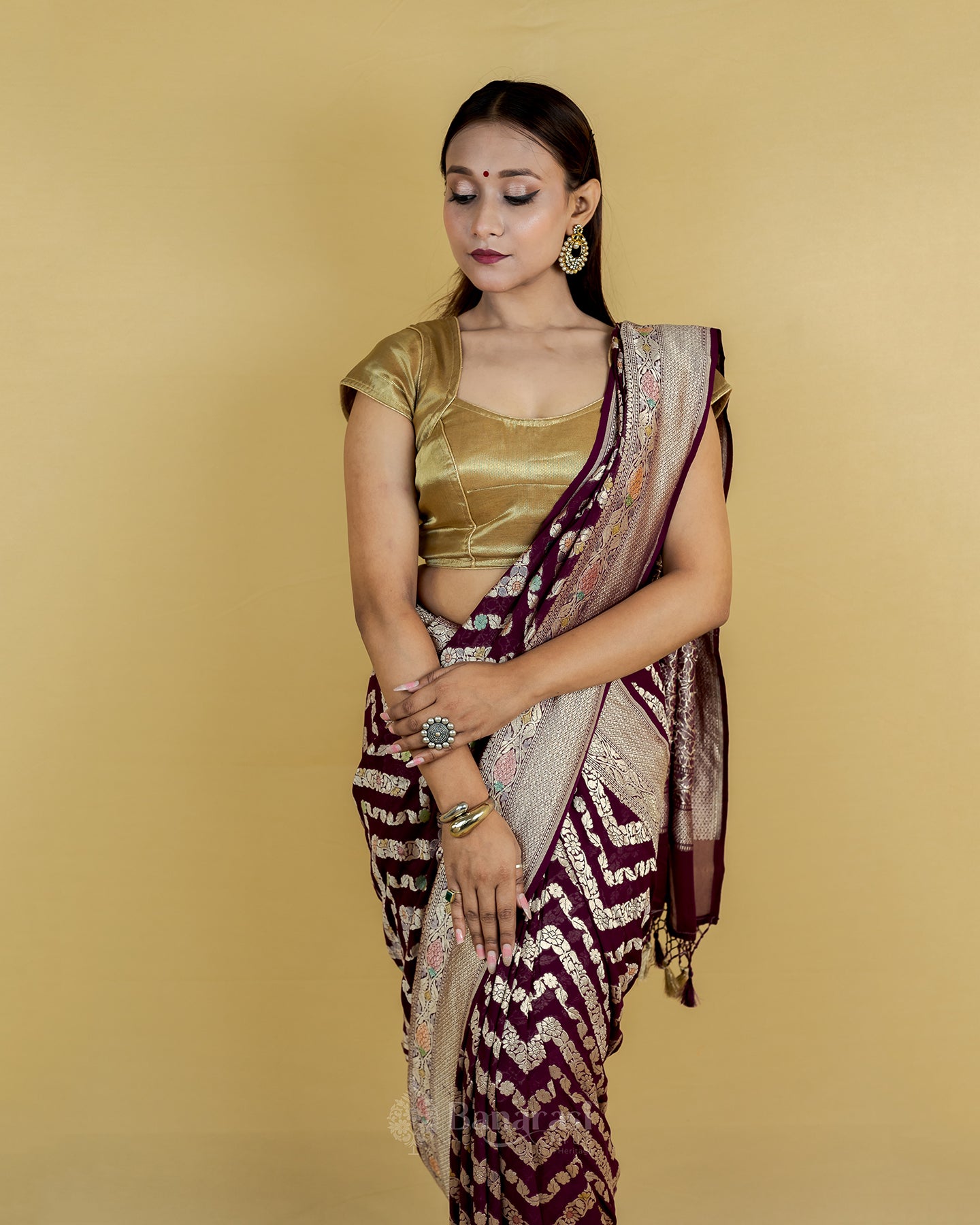 Plum Meenakari Khaddi Banarasi Georgette Silk Saree