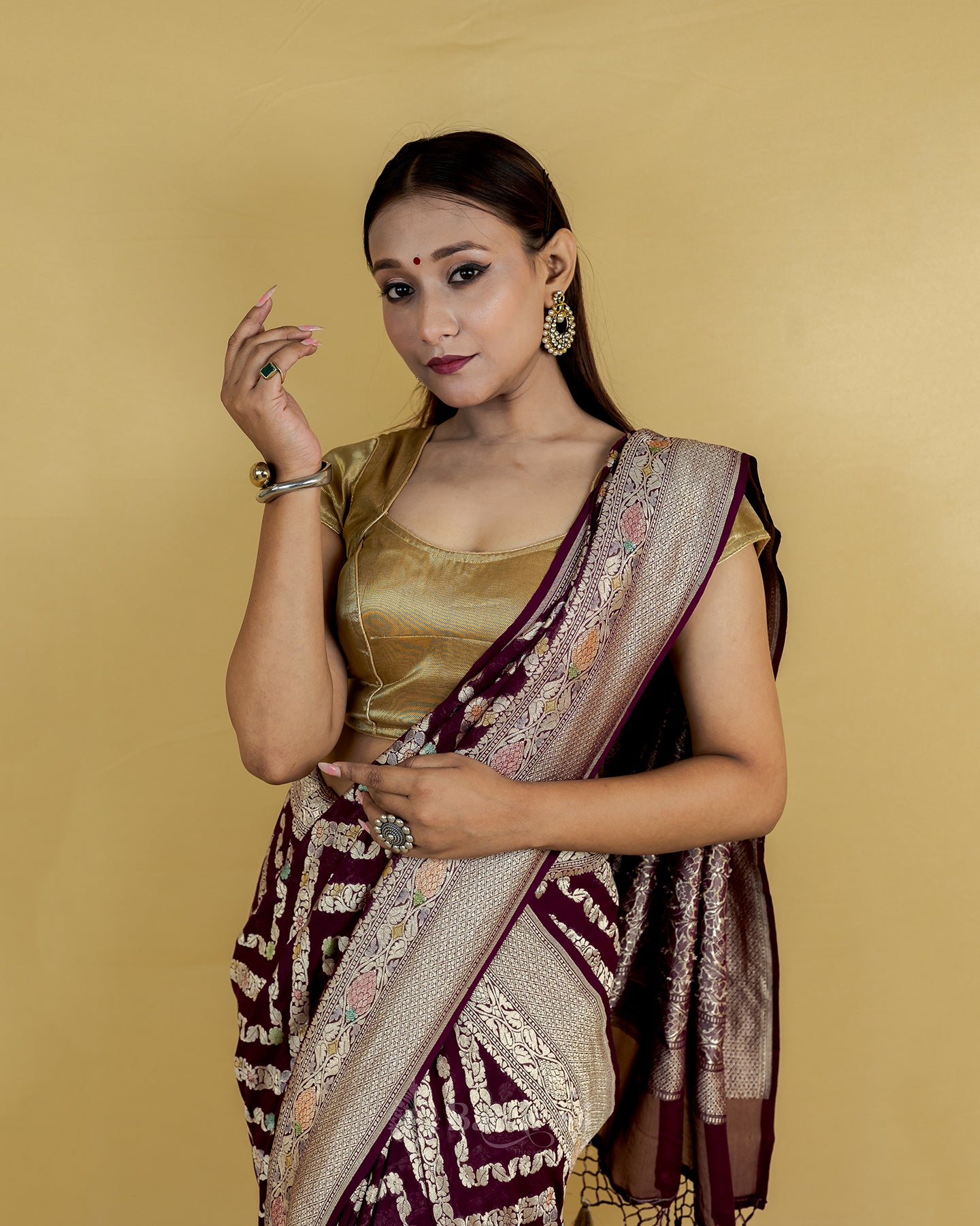 Plum Meenakari Khaddi Banarasi Georgette Silk Saree