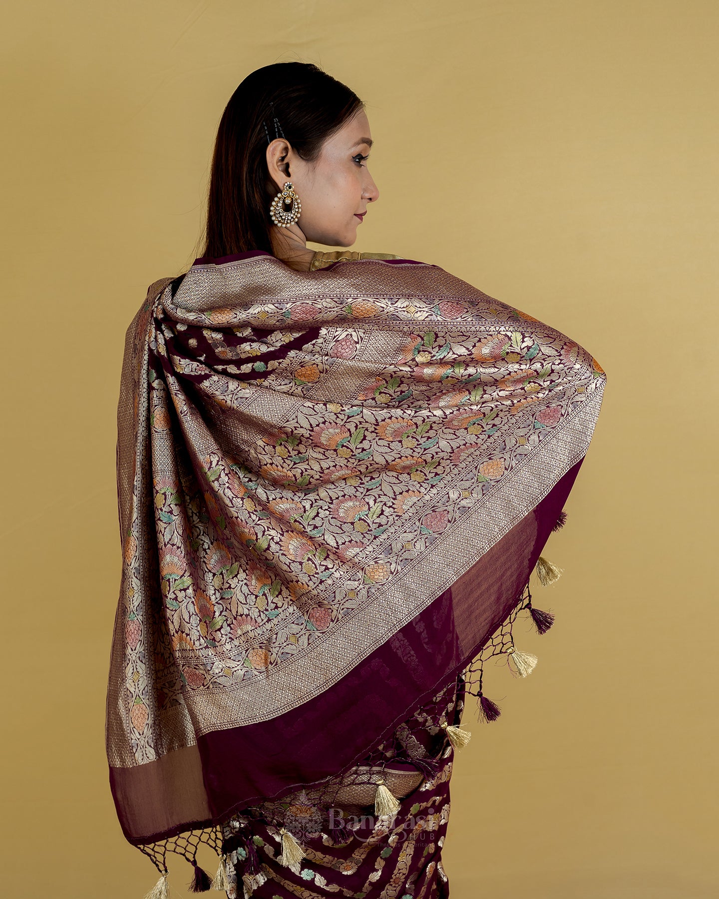 Plum Meenakari Khaddi Banarasi Georgette Silk Saree