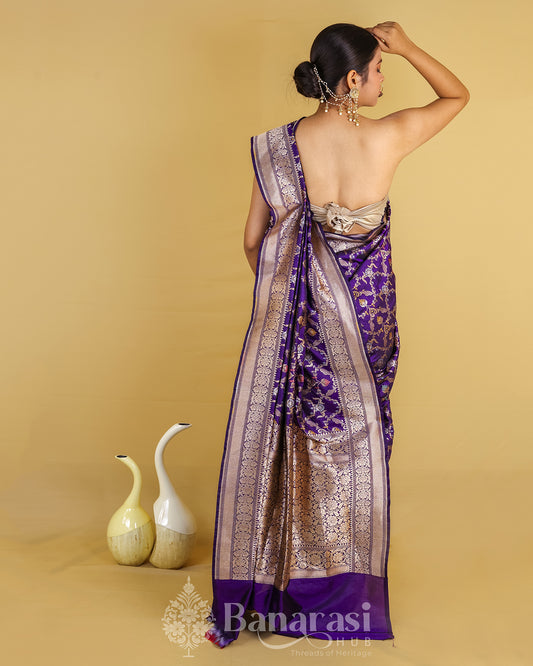 Ink Blue Meenedar Woven Katan Banarasi Silk Saree