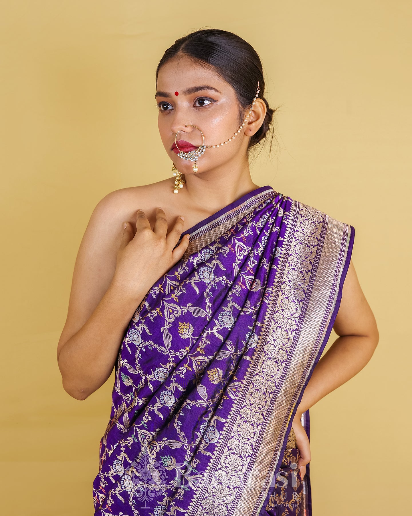 Ink Blue Meenedar Woven Katan Banarasi Silk Saree