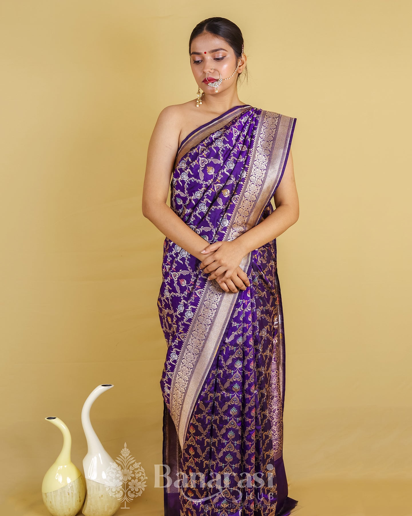 Ink Blue Meenedar Woven Katan Banarasi Silk Saree