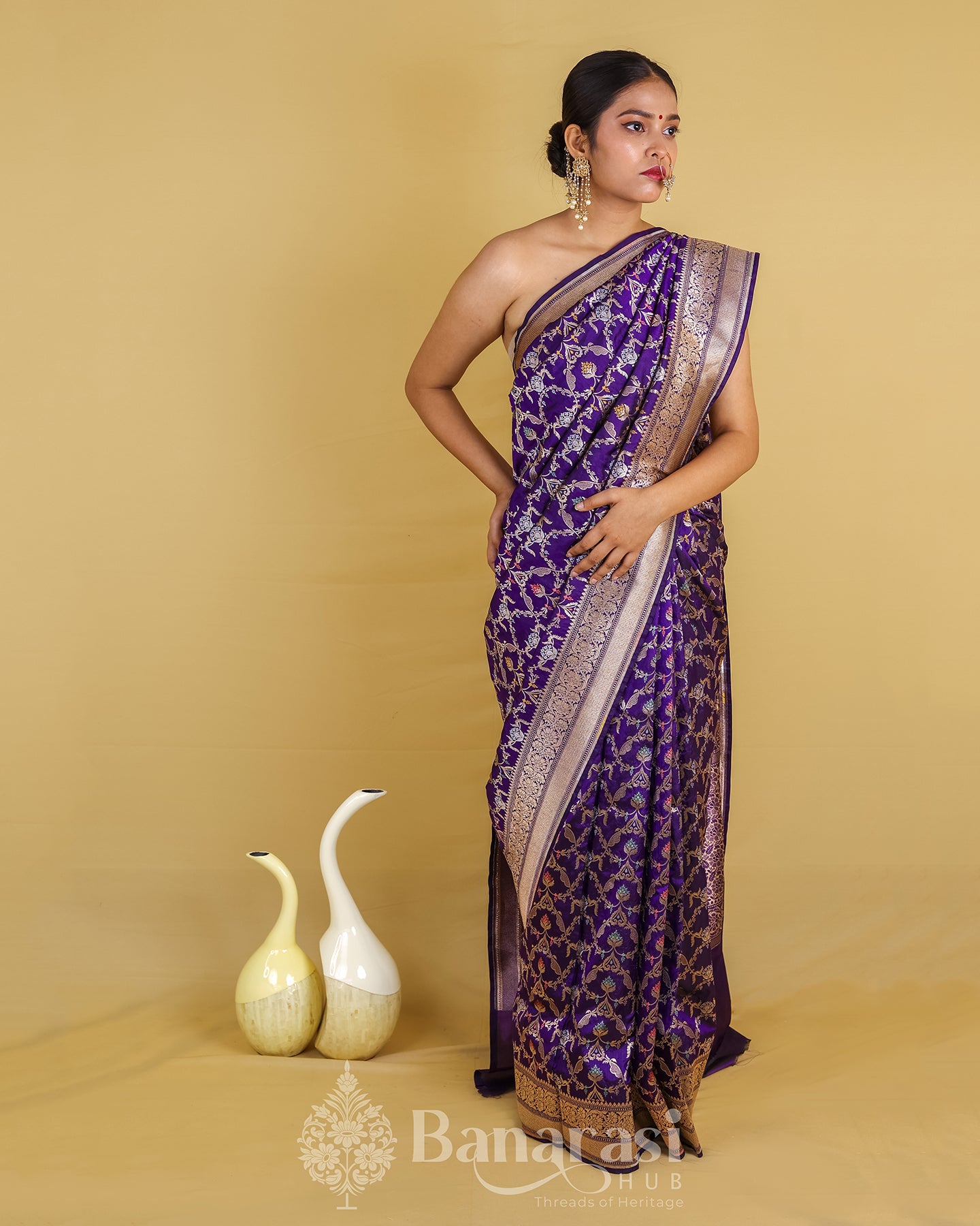 Ink Blue Meenedar Woven Katan Banarasi Silk Saree