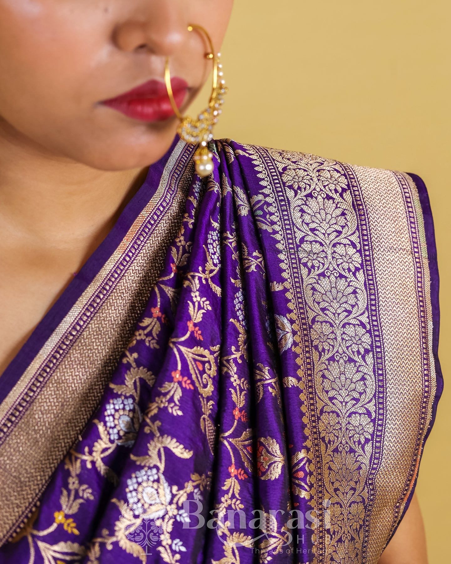 Ink Blue Meenedar Woven Katan Banarasi Silk Saree