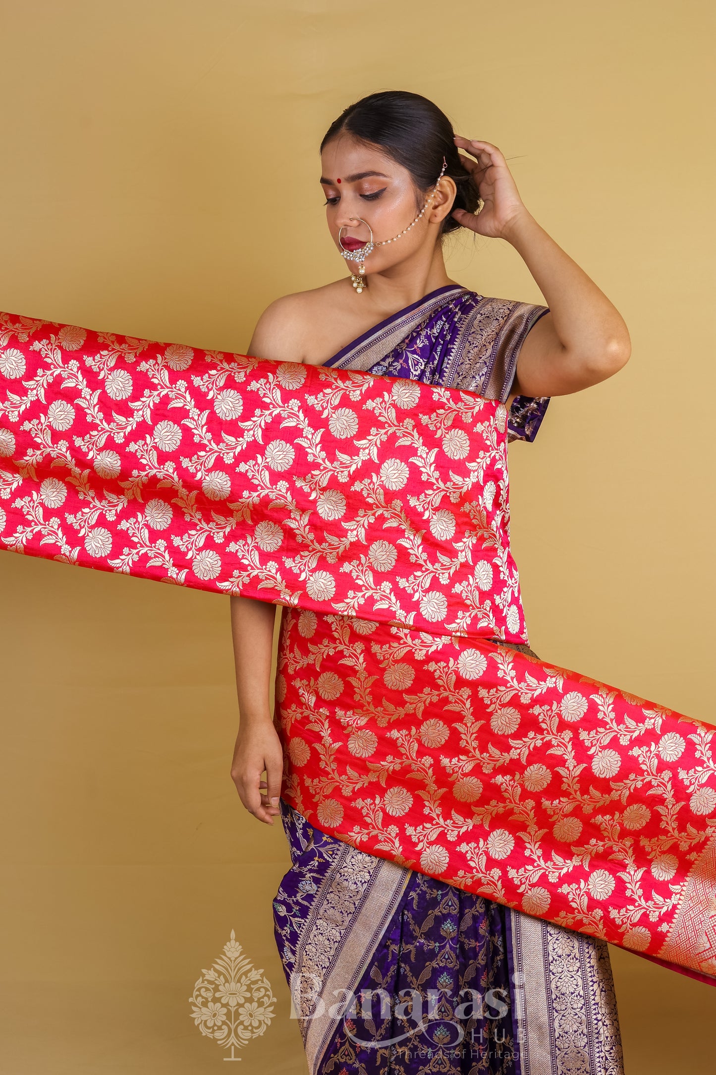 Ink Blue Meenedar Woven Katan Banarasi Silk Saree